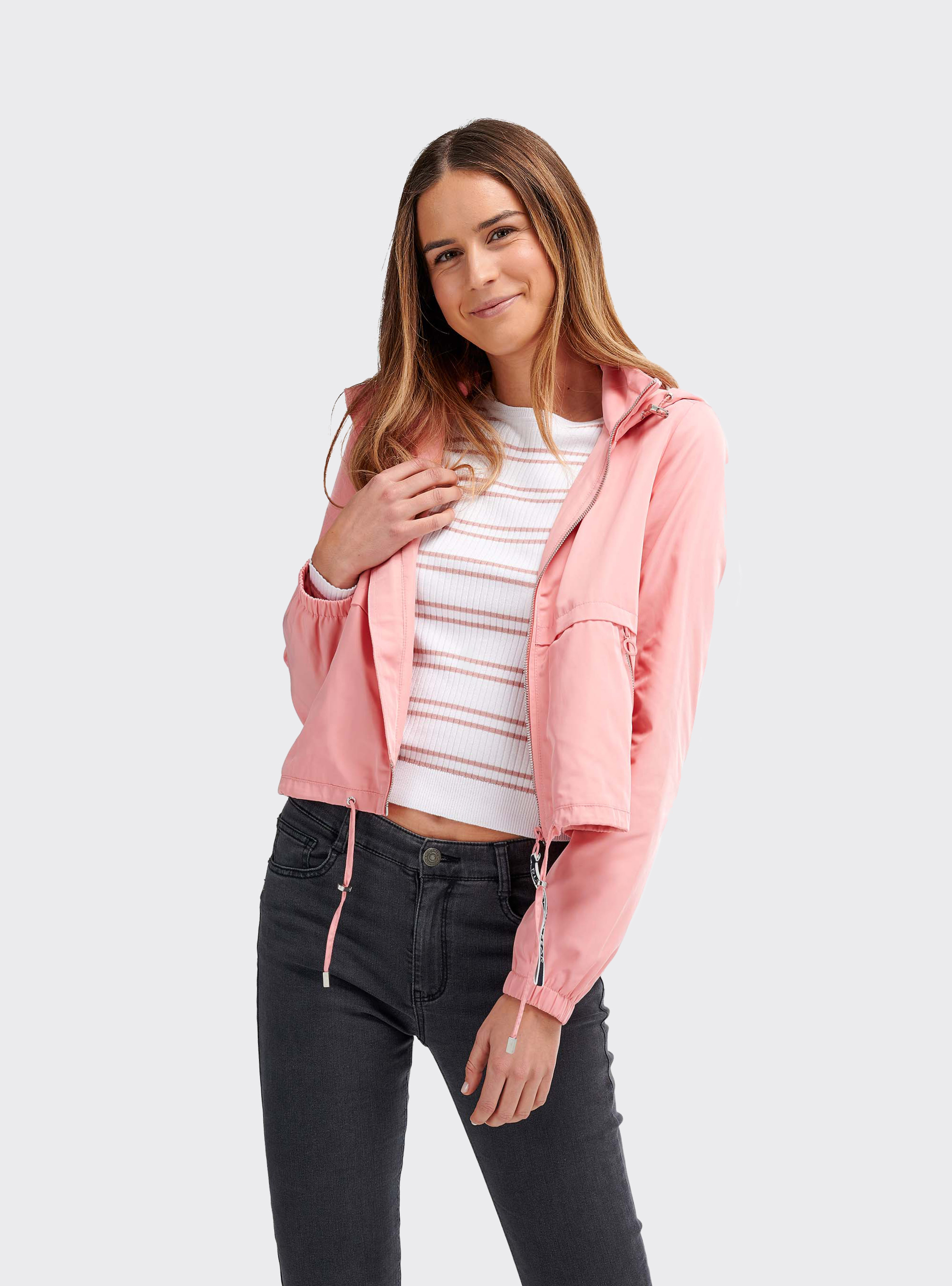 Giubbino crop con cappuccio, ROSA