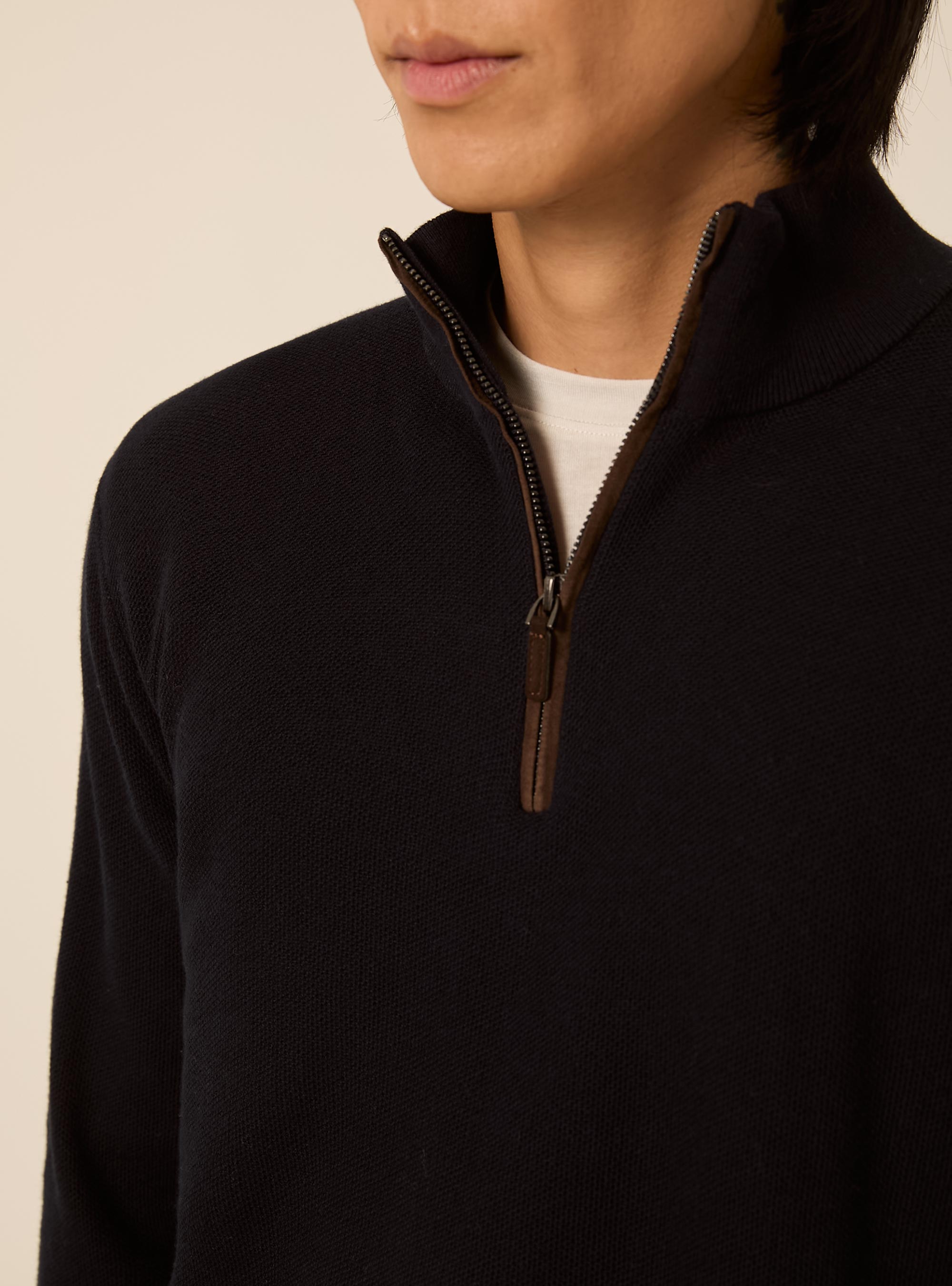 Half zip pullover aus kaschmirmischung mit stehkragen, NA1 NAVY DARK