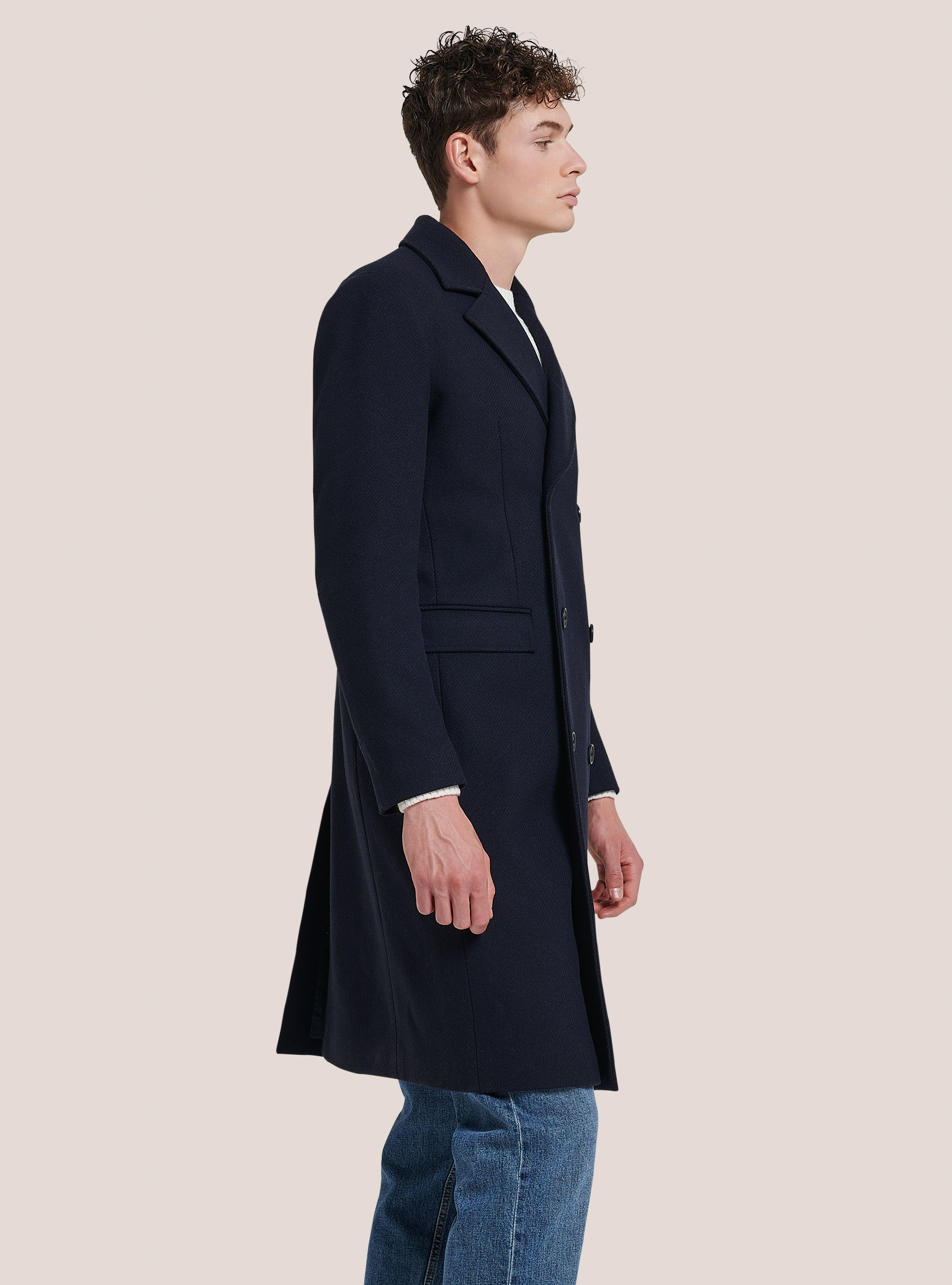 Zweireihiger Mantel aus Wollmischung, C218 BLUE NAVY