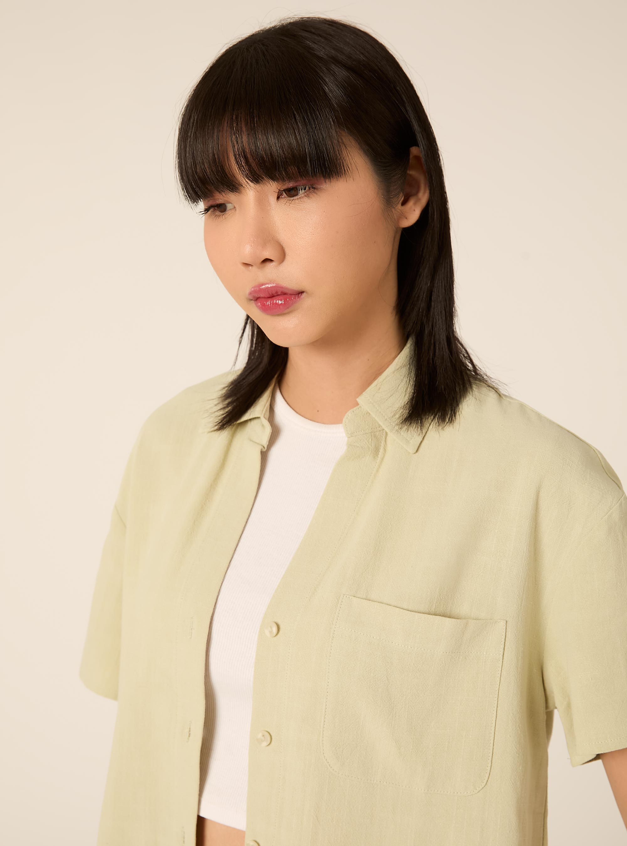 Cropped linen blend shirt, KY3 KAKY LIGHT