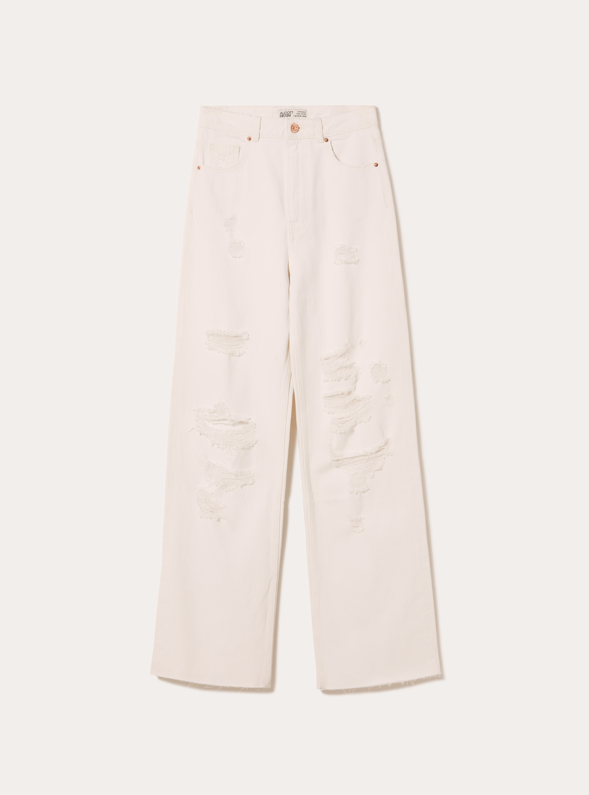 Jean taille haute &agrave; coupe droite, D099 WHITE