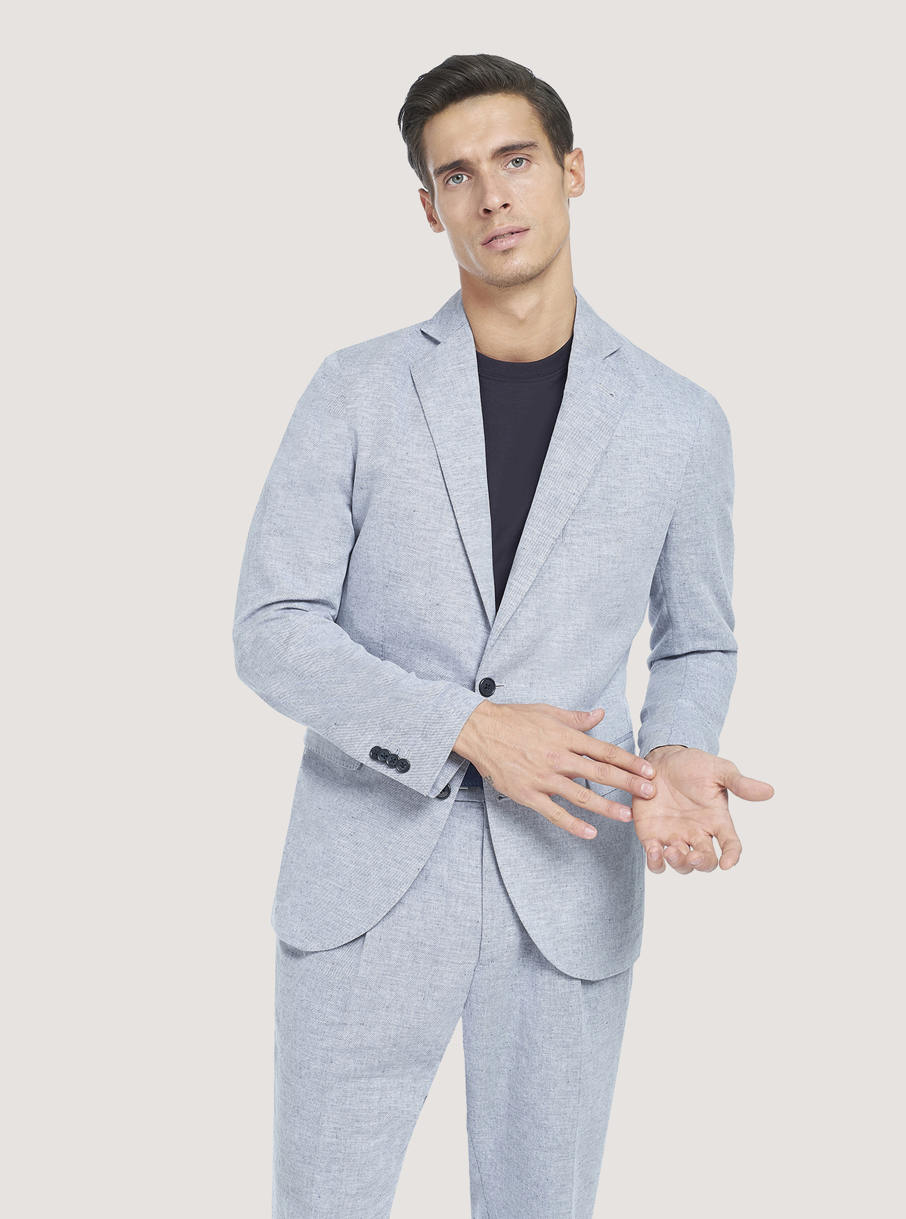 Linen Blend Jacket, BLUE