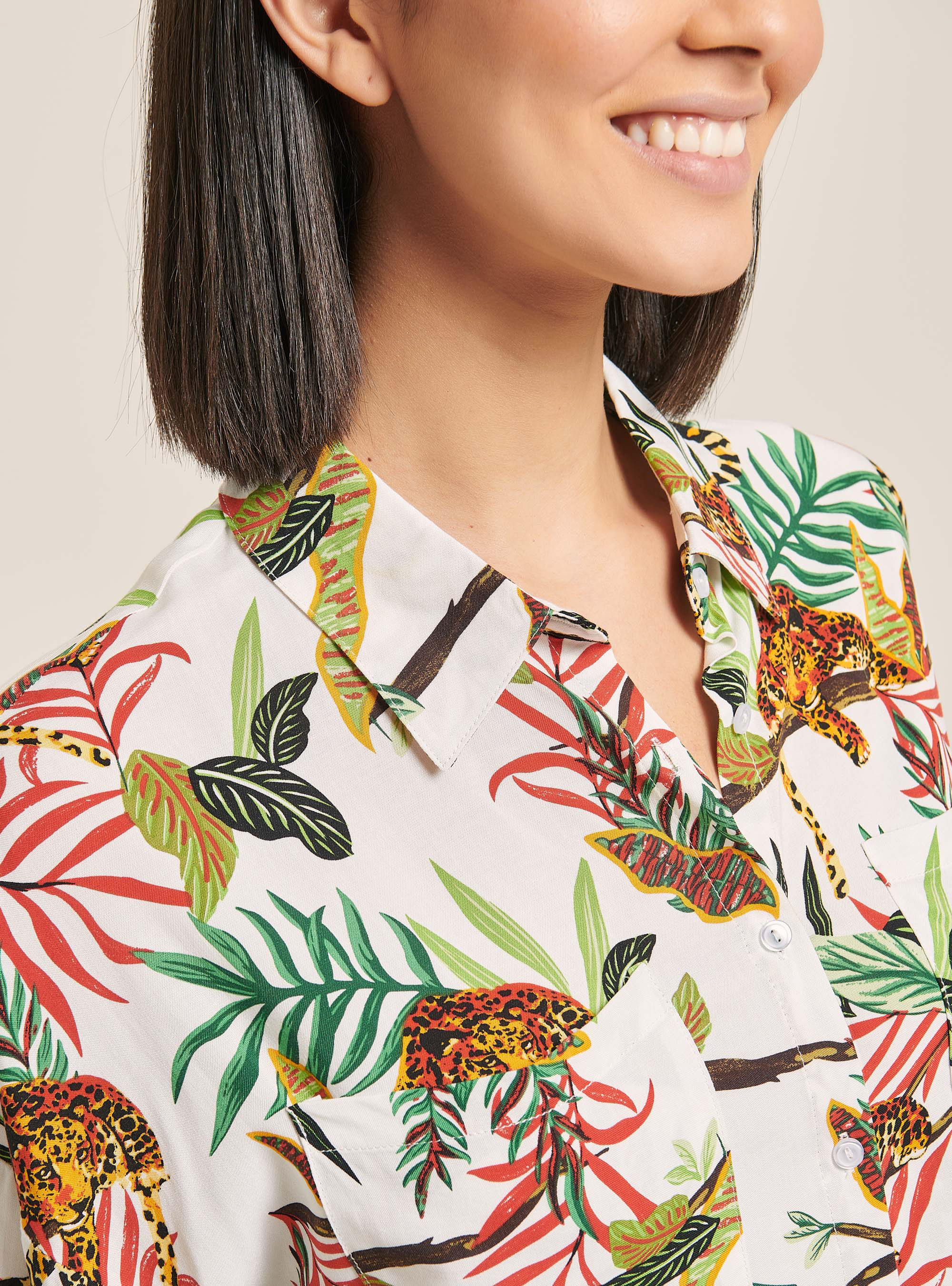 Hawaiian print cropped shirt, TROPICAL