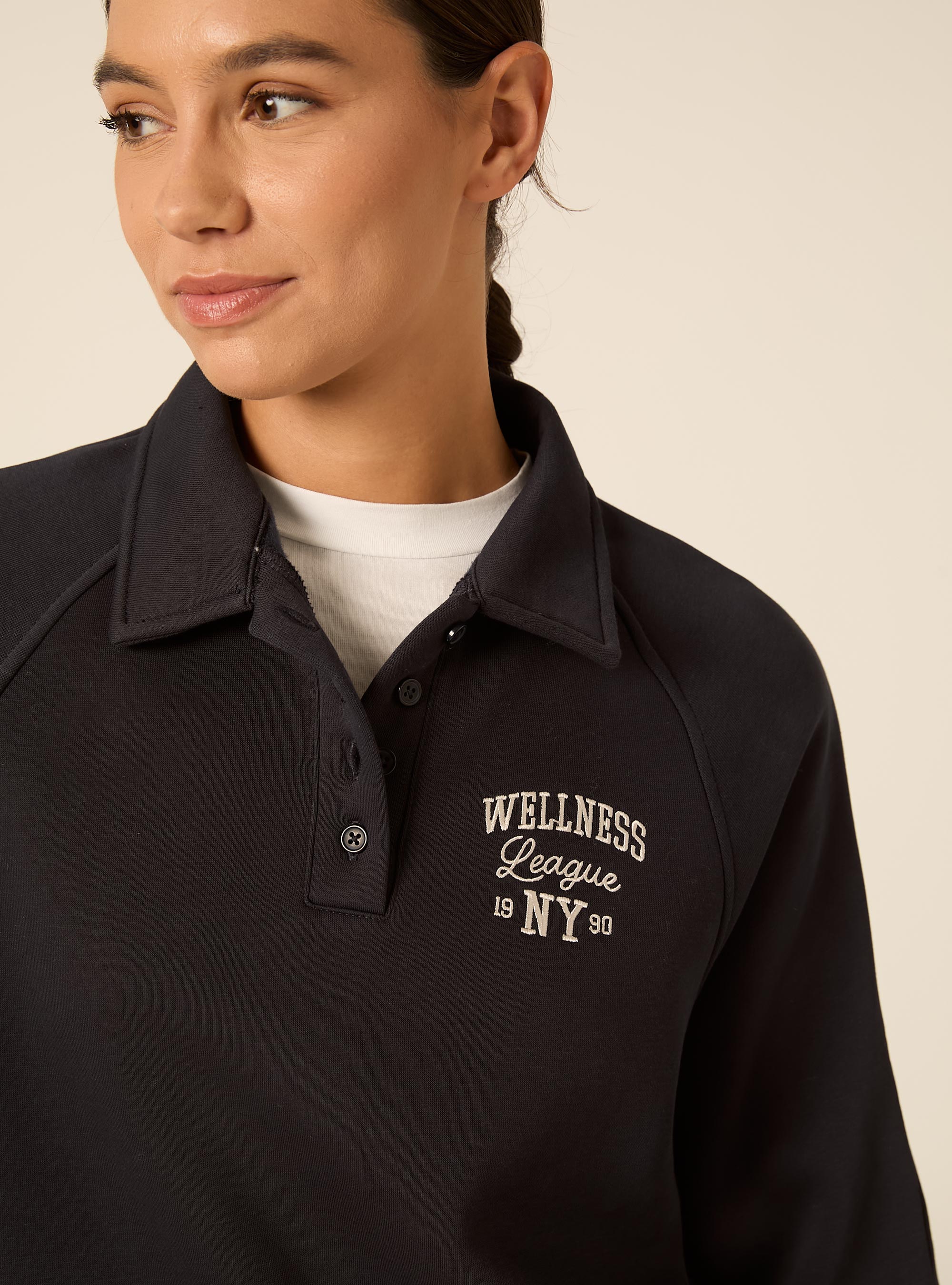 Felpa polo raglan con ricamo, NAVY SCURO