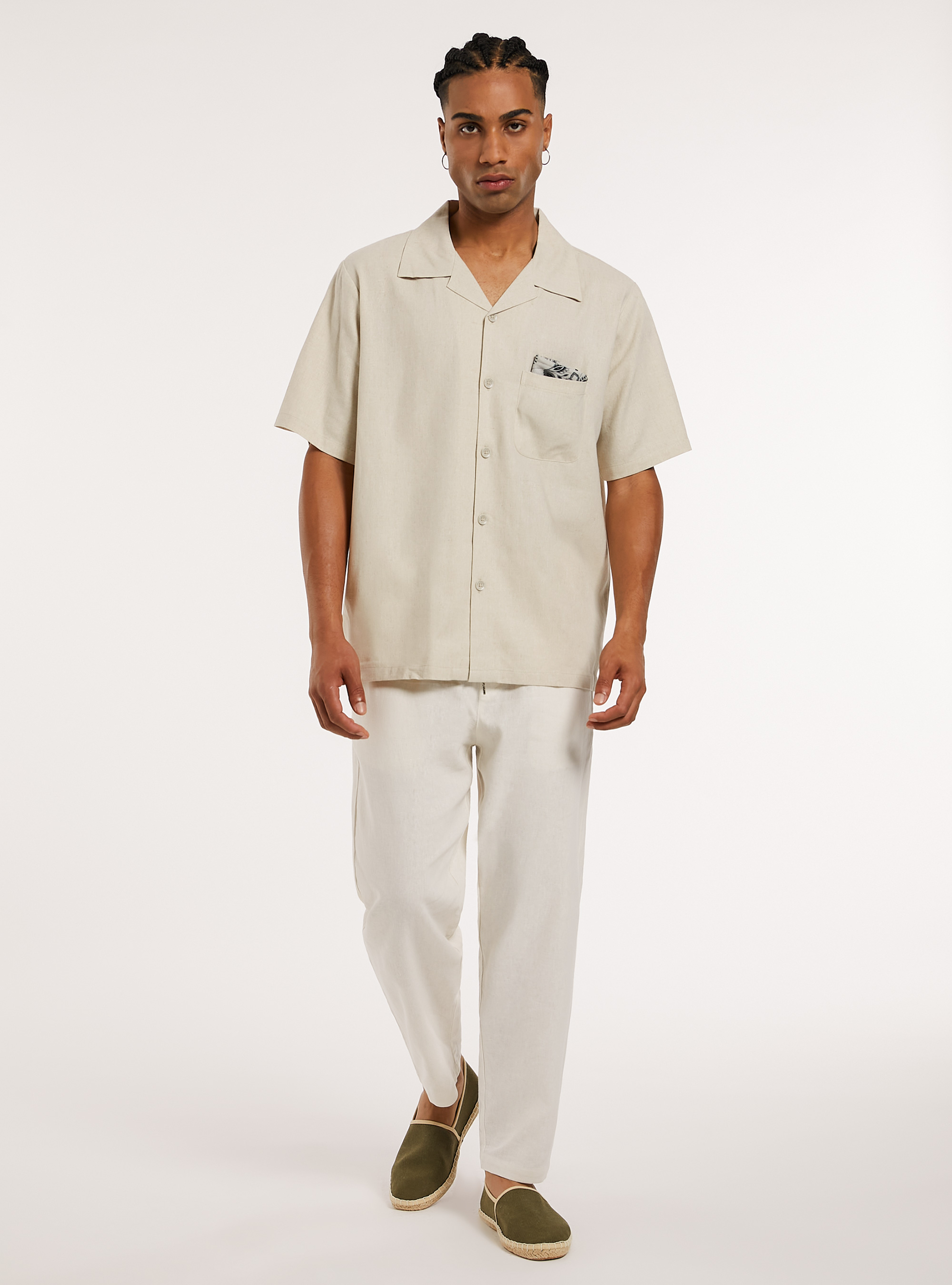 Camicia in misto  lino con tascone, CR3 CREAM LIGHT