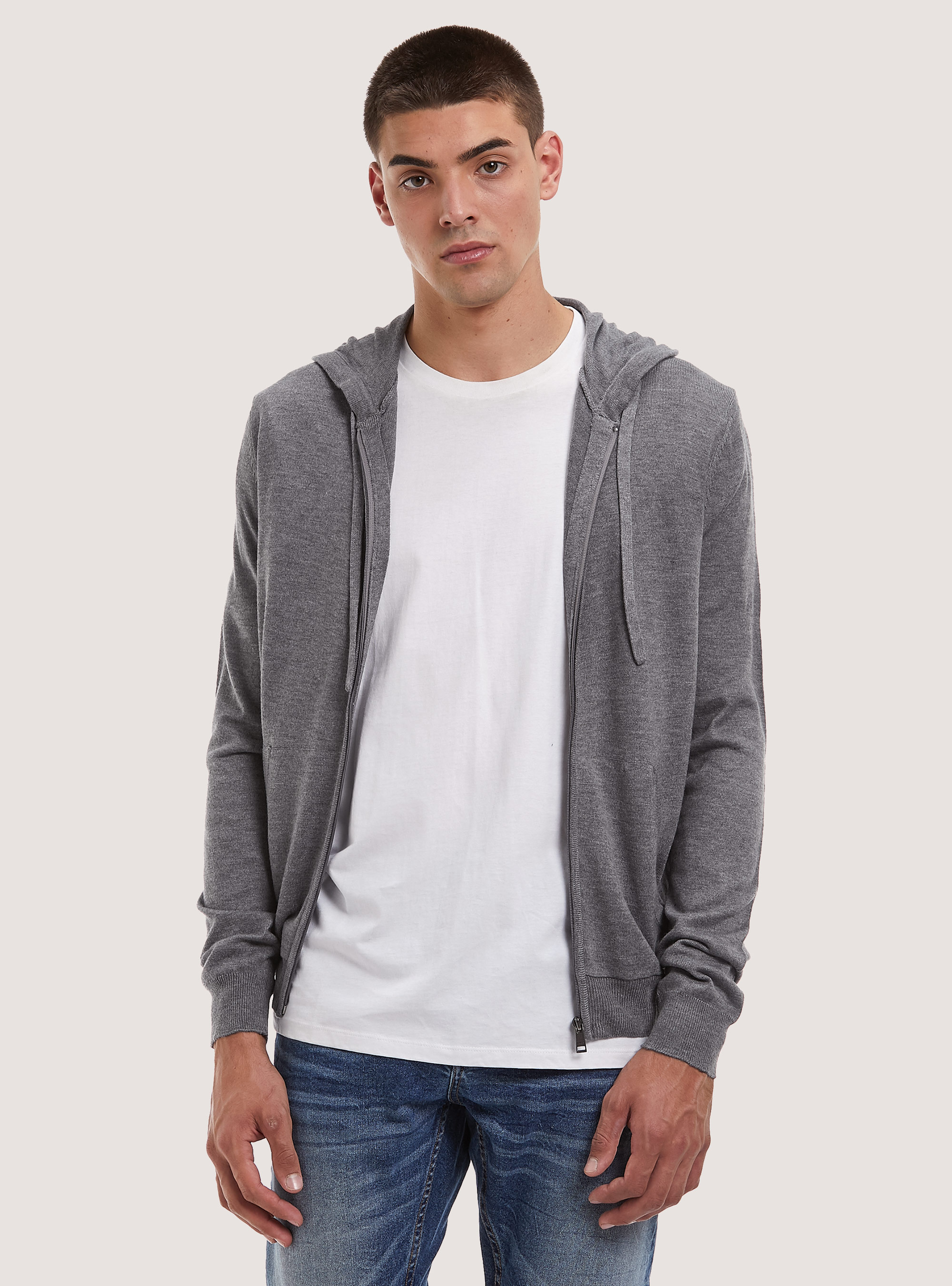 Pullover cardigan with hood, MGY2 GREY MEL MEDIUM