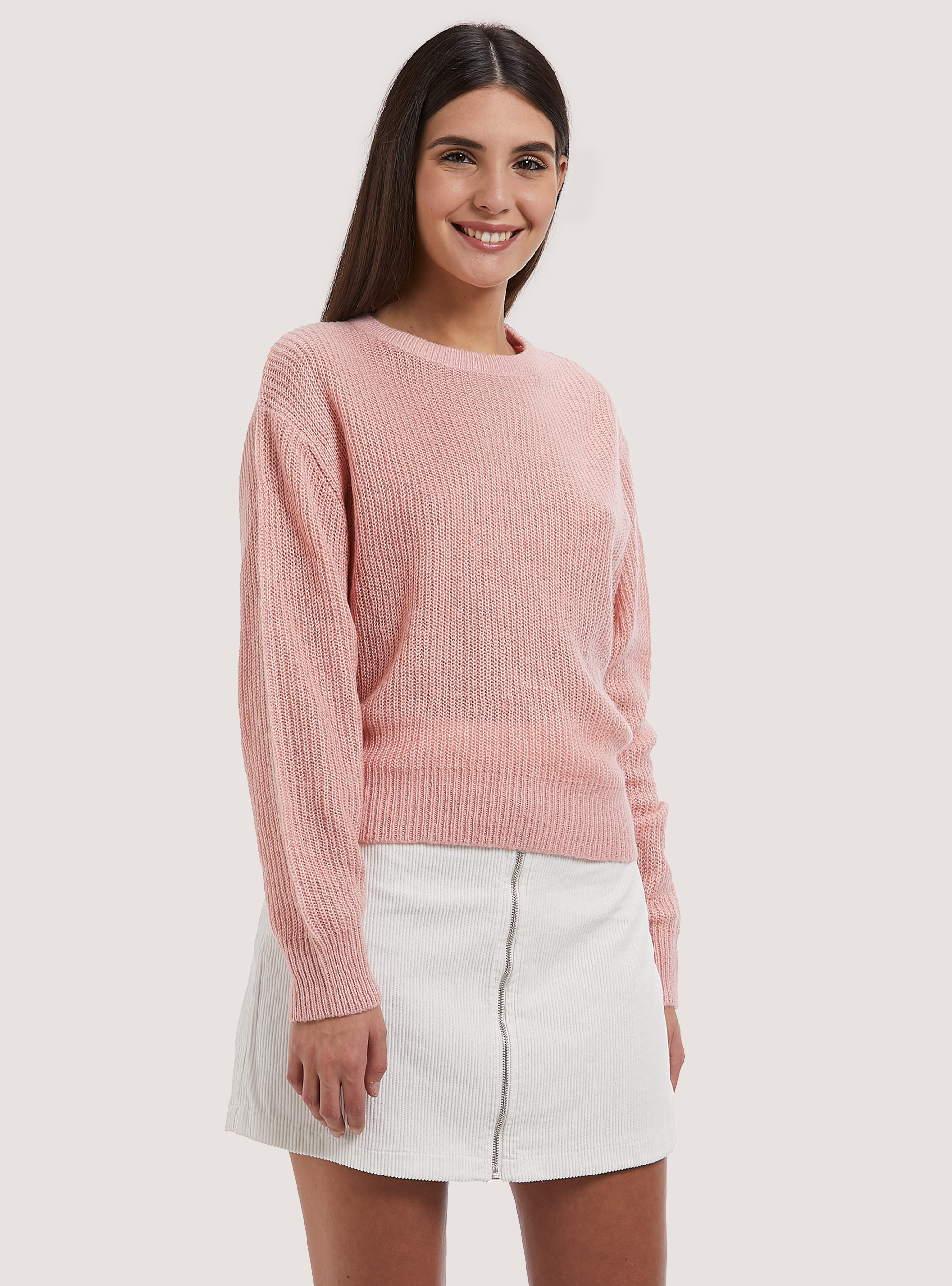 Unifarbener Rundhalspullover, C501 PINK