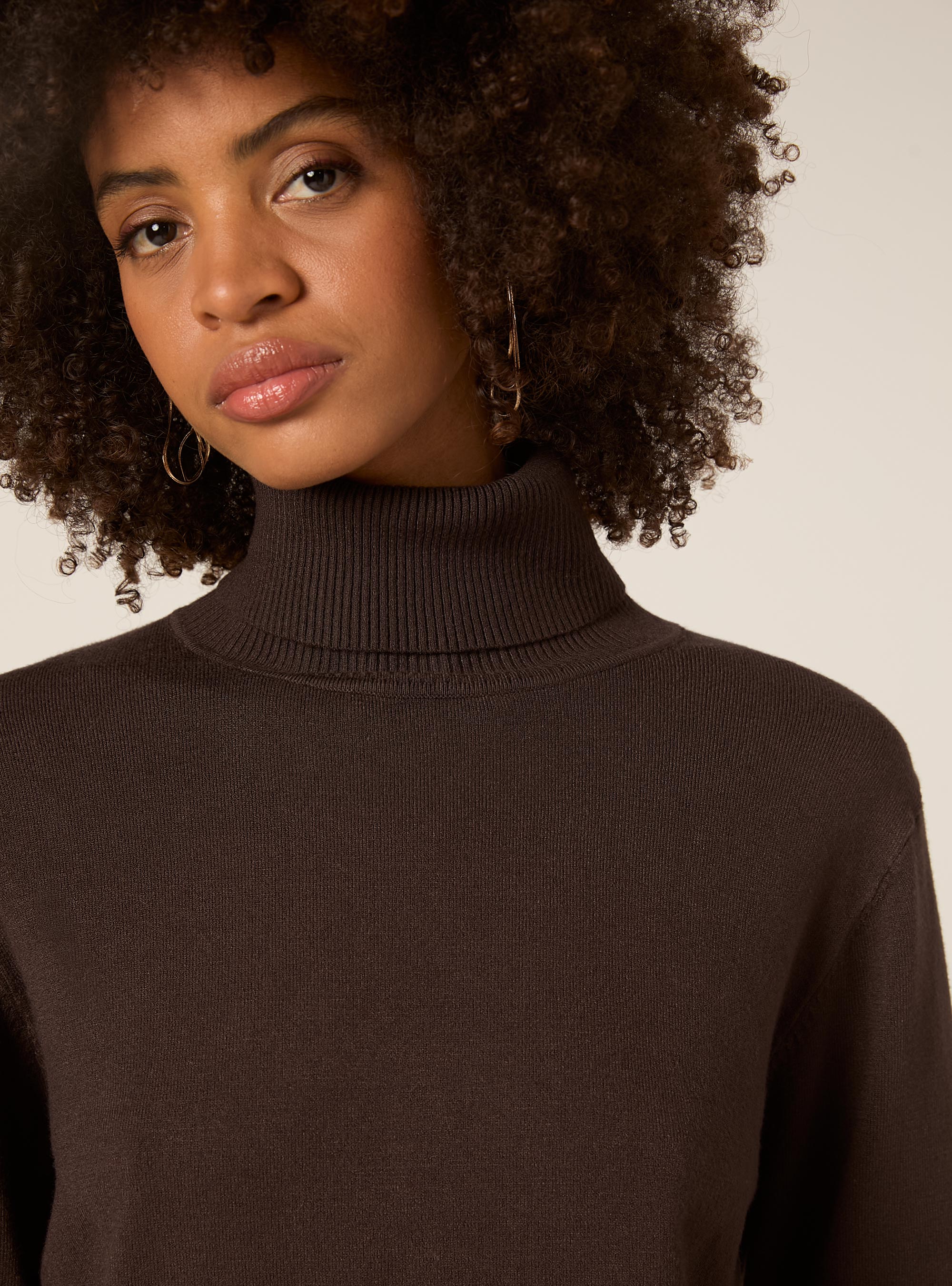 Jersey suave de cuello alto, BR1 BROWN DARK