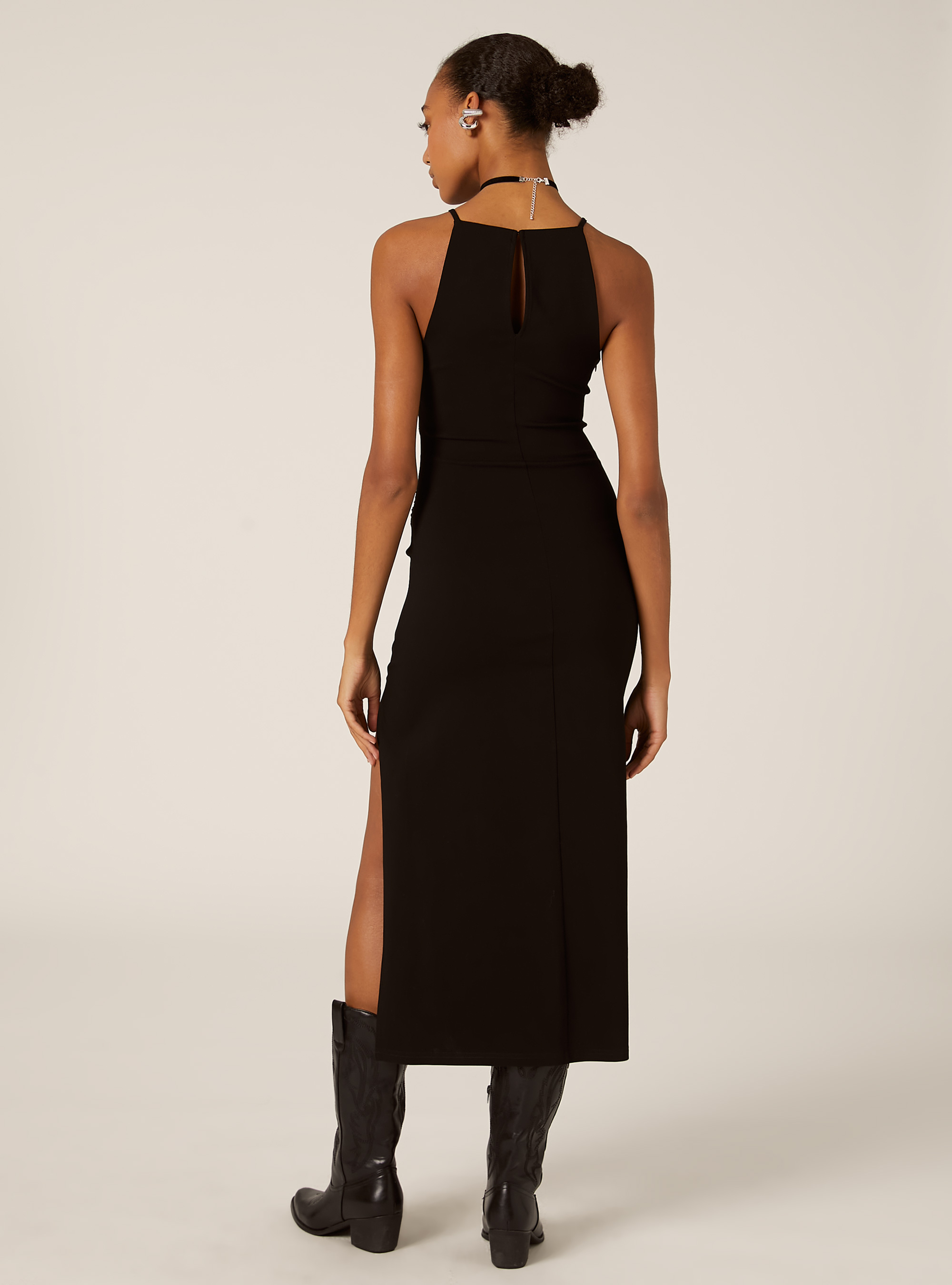 Vestito midi con collo halter, BK1 BLACK