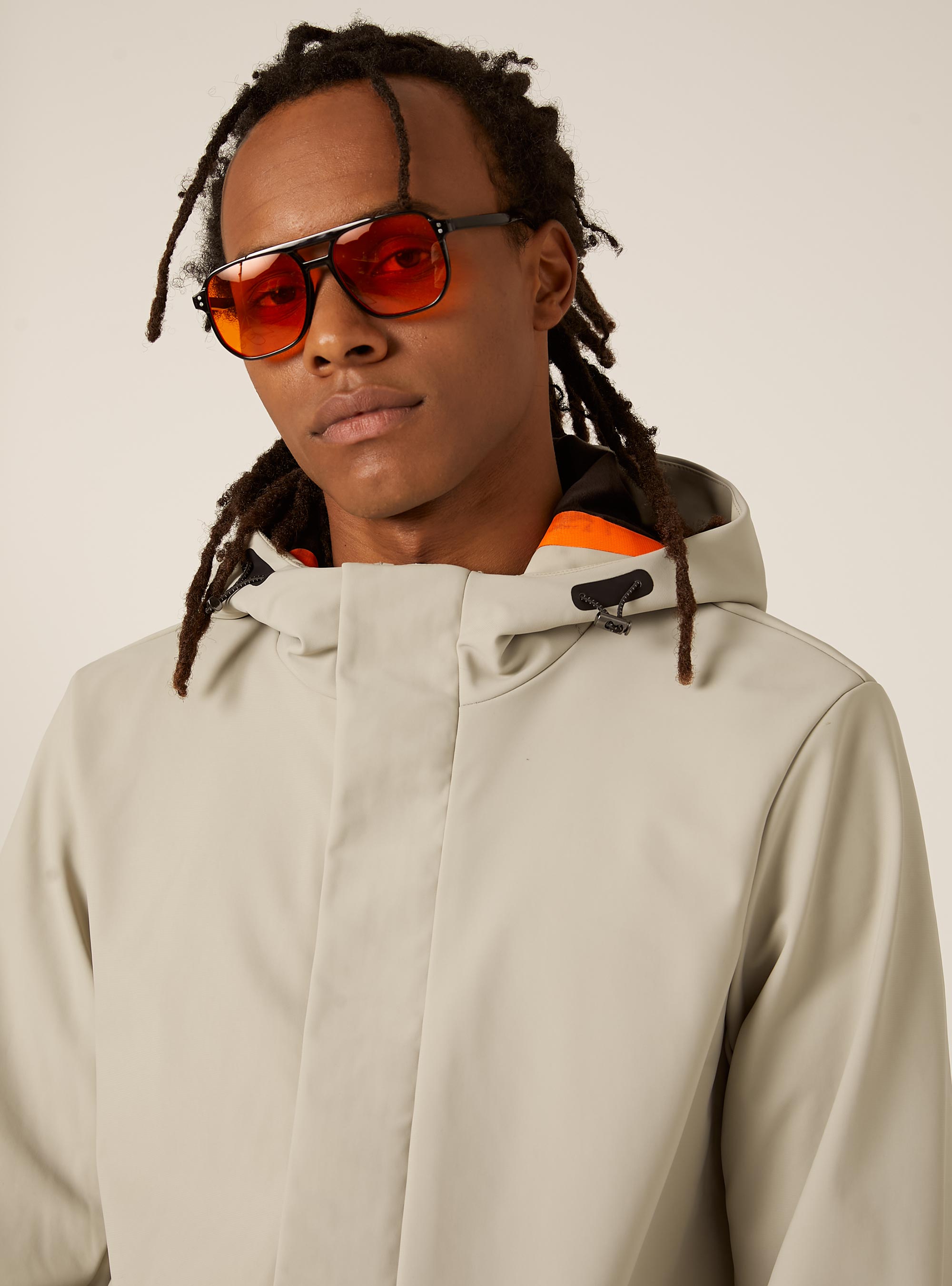 Technical fabric jacket with hood, CR3 CREAM LIGHT