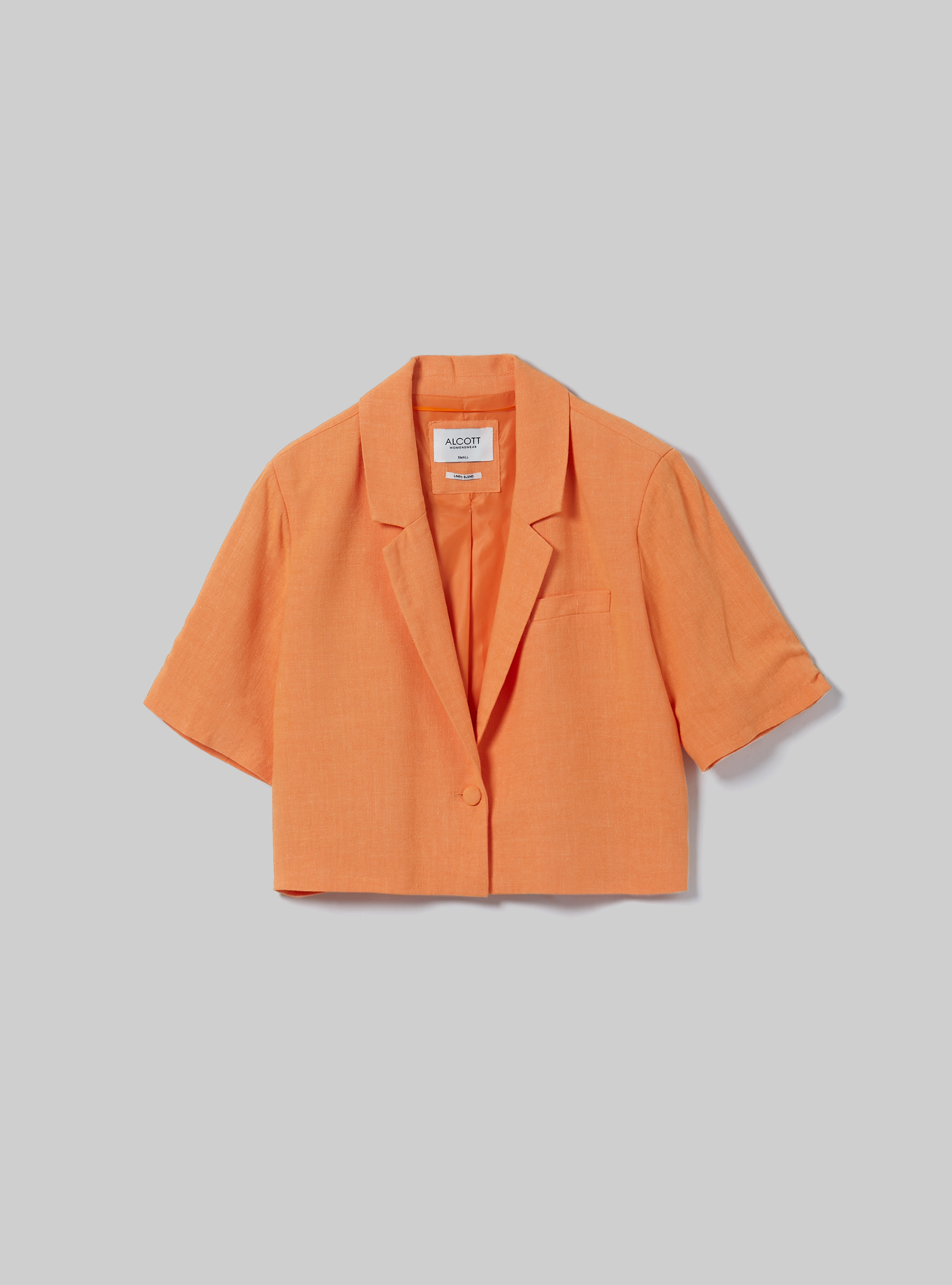 Linen blend cropped blazer, OR2 ORANGE MED.