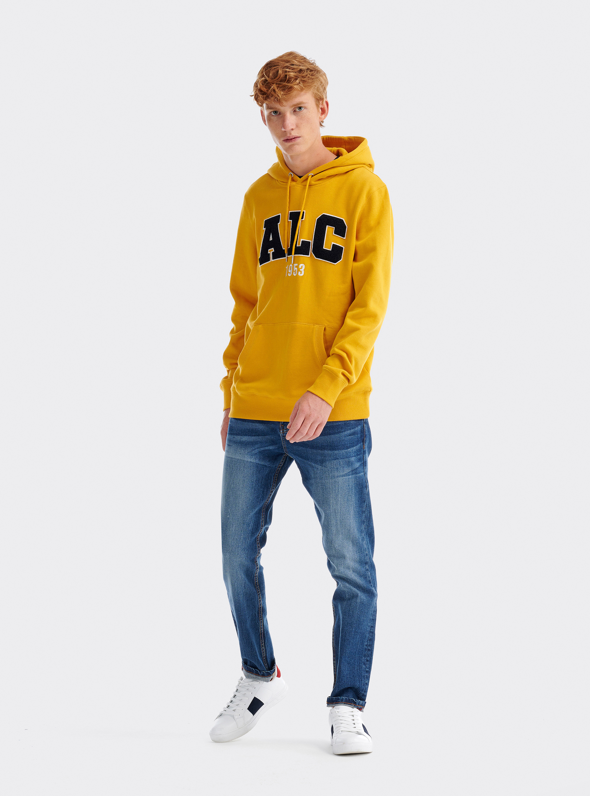 Felpa con cappuccio e logo, SENAPE