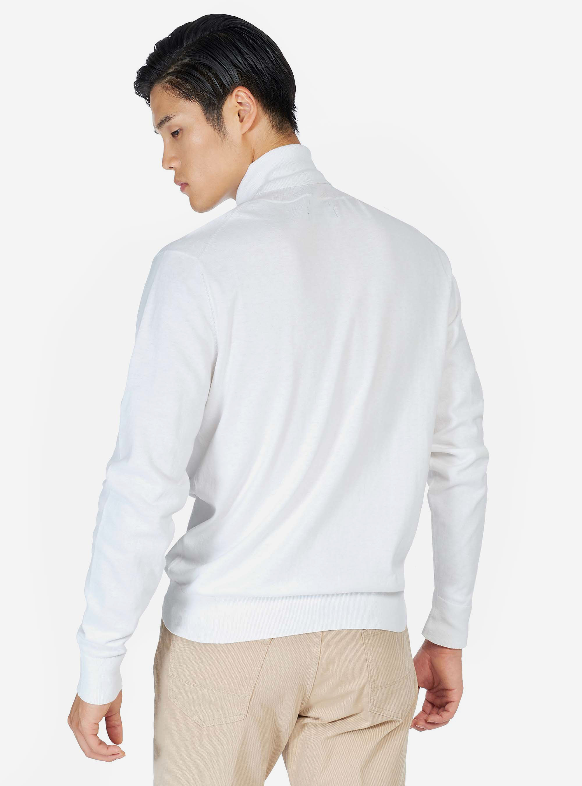 Pull col roulé basique en coton soie et cachemire, C099 WHITE