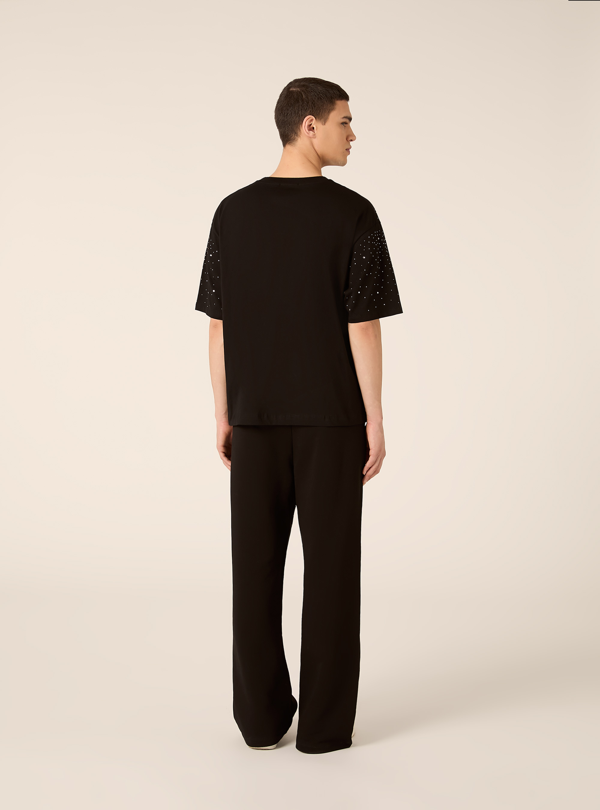 T-shirt boxy  con strass, BK1 BLACK