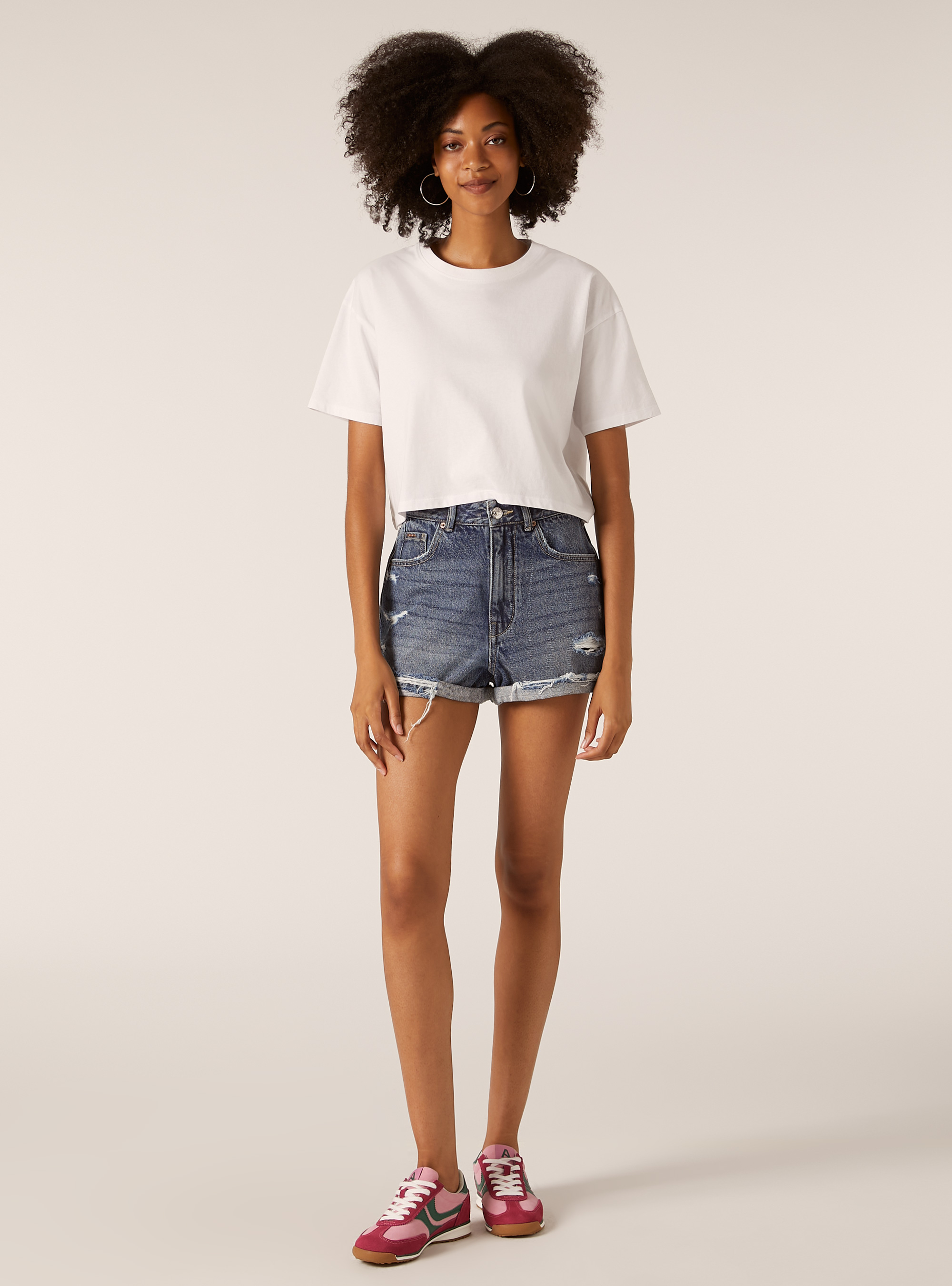 Denim mom fit shorts, D004 MEDIUM LIGHT BLUE