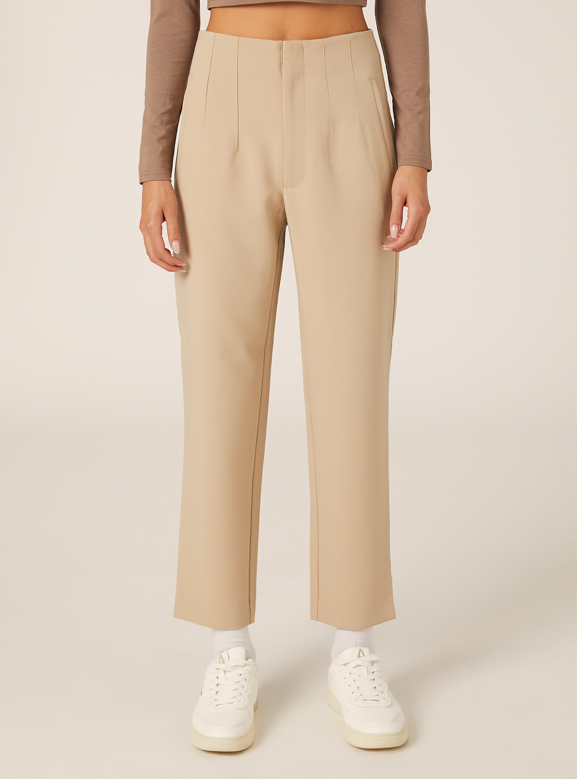 Plain trousers with pleats, BG2 BEIGE MEDIUM