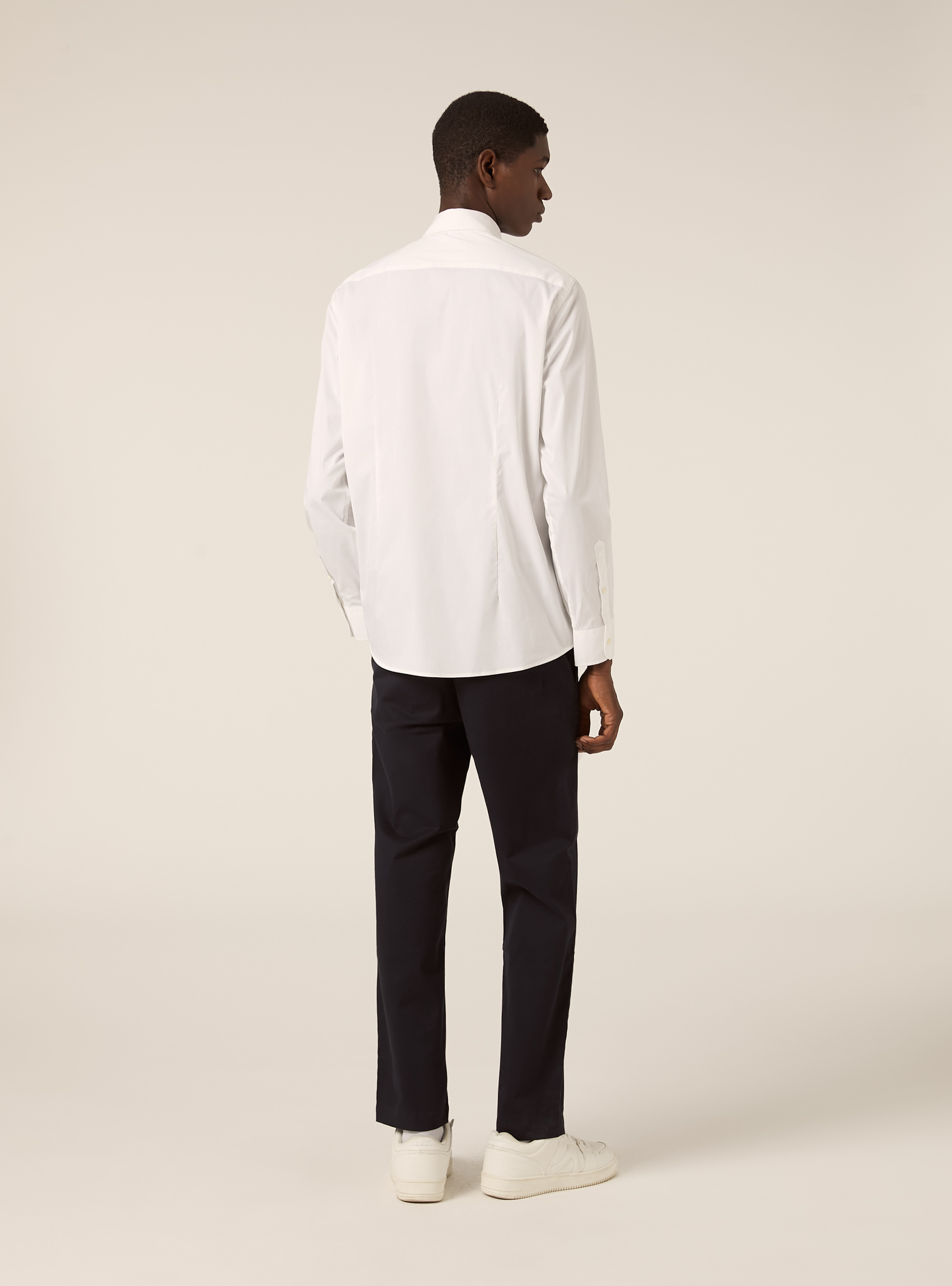 Camisa de popelina elástica con cuello francés, WH2 WHITE