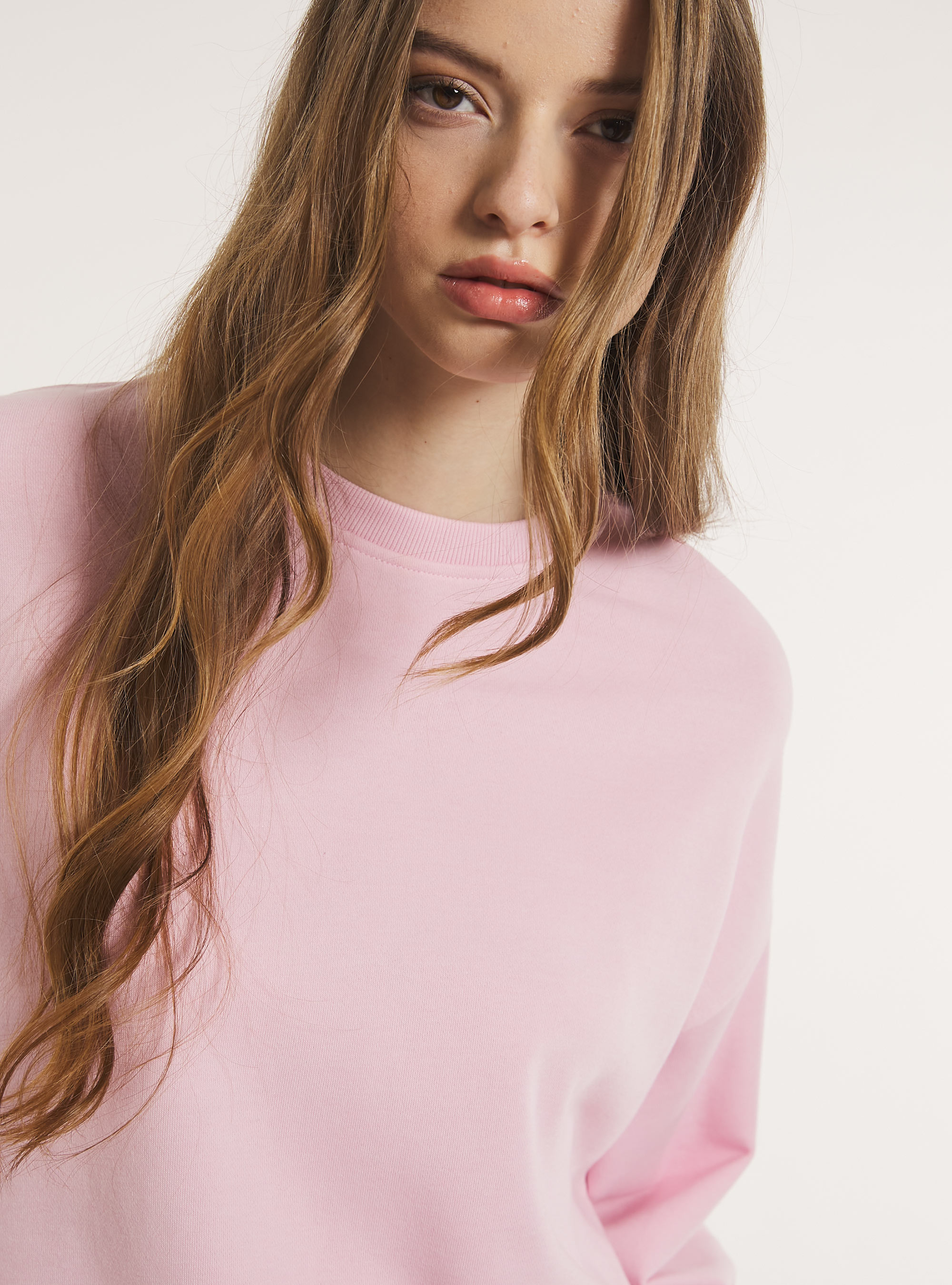 Plain cotton crew-neck sweatshirt, PK3 PINK LIGHT