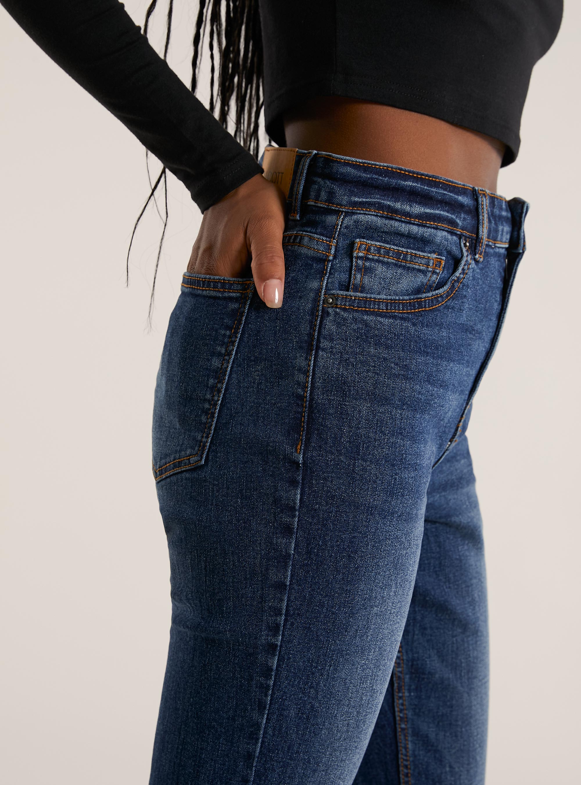 High-waist flare jeans, D001 DEEP BLUE