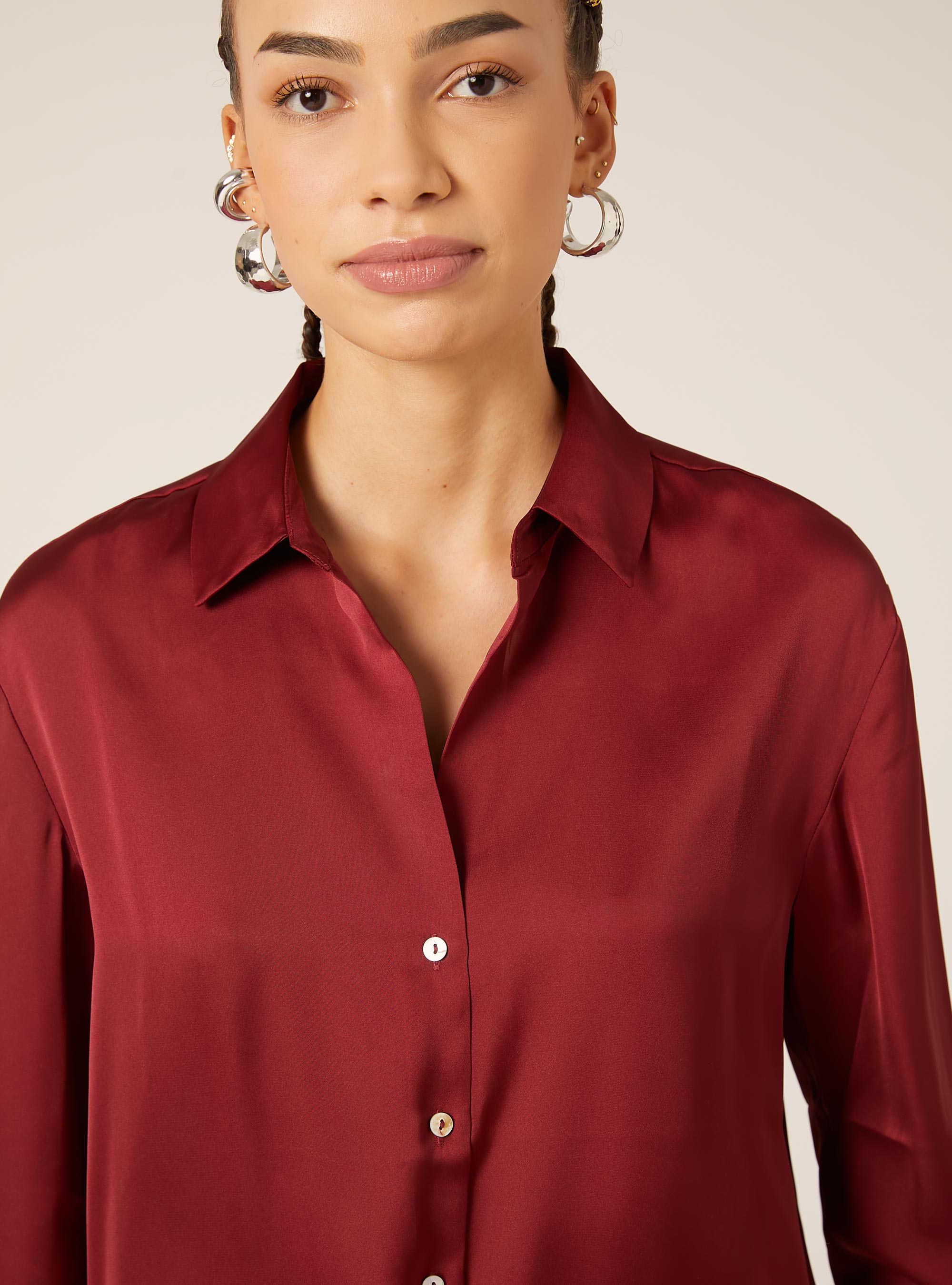 Plain satin shirt, BO2 BORDEAUX MEDIUM