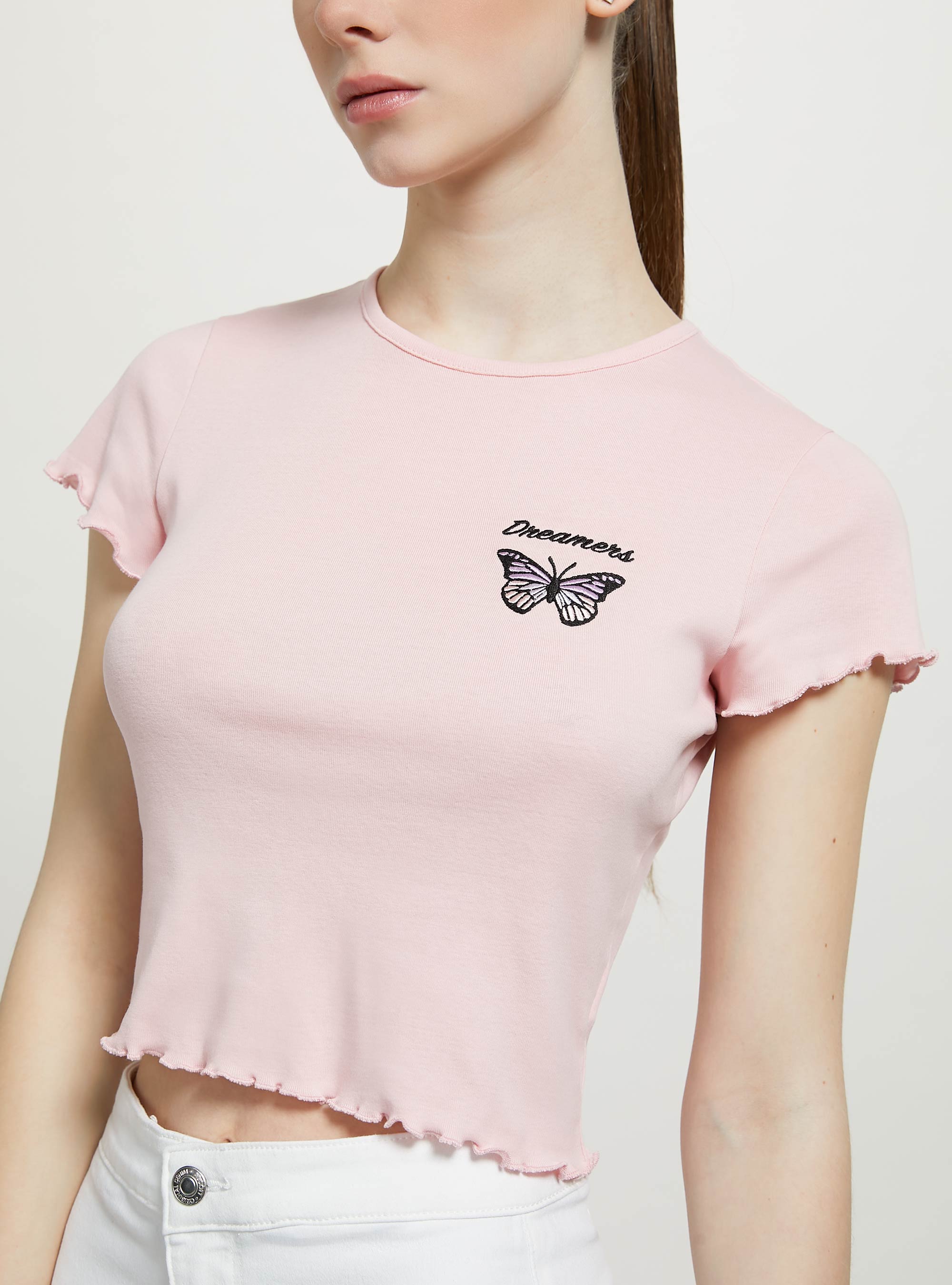 T-shirt en coton avec broderie, C4400 PINK
