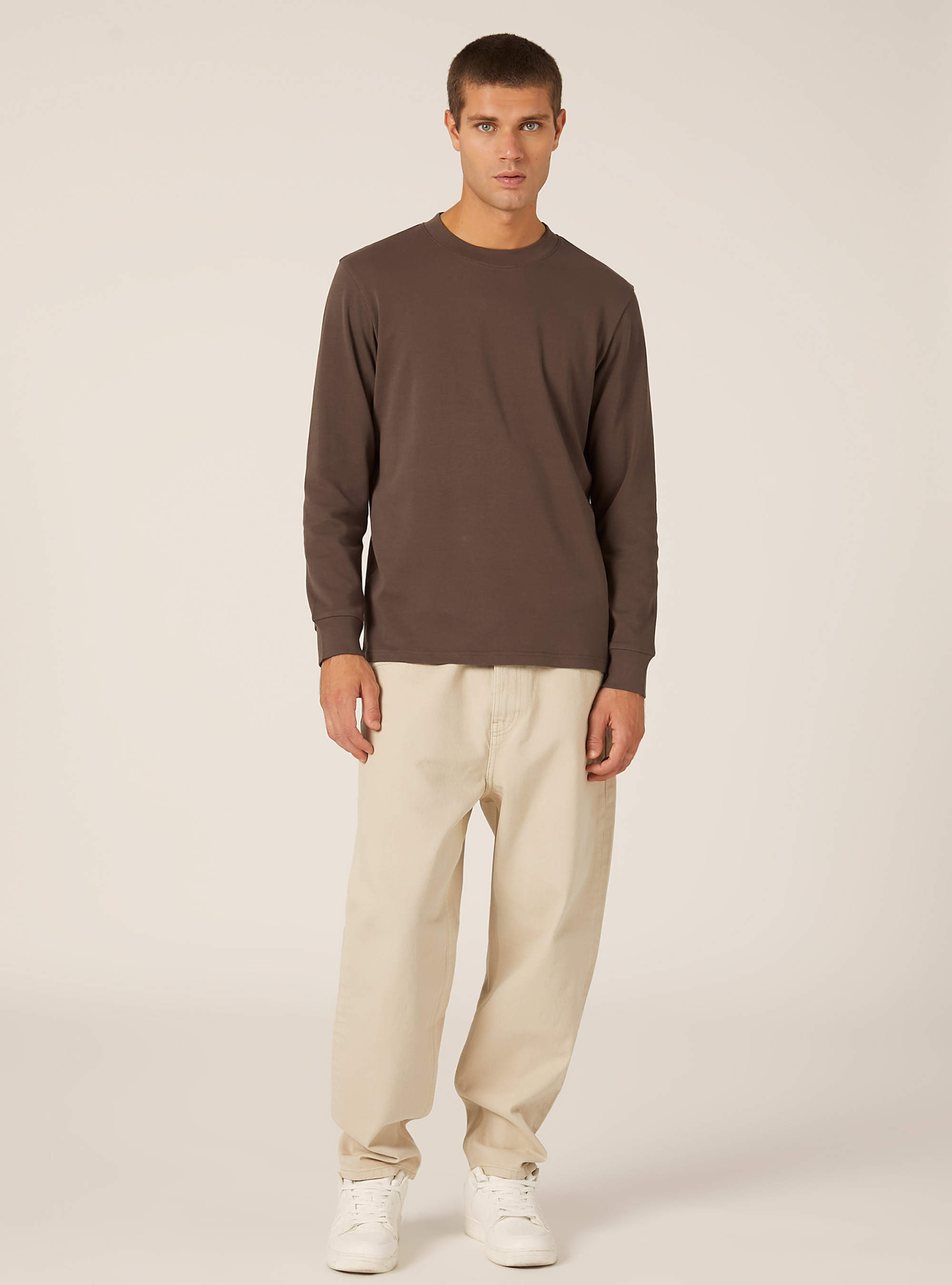 Langärmliges Baumwoll-T-Shirt, BR1 BROWN DARK