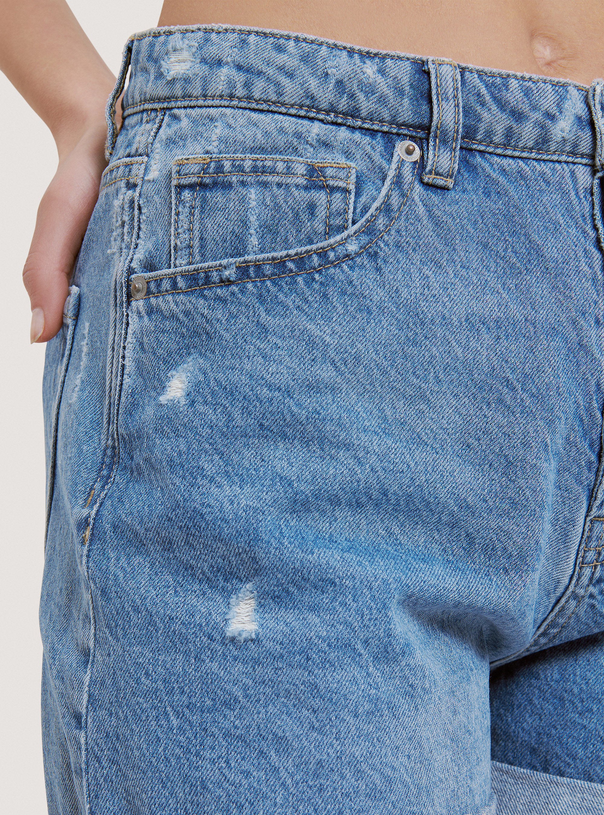 Denim mom fit shorts, AZURE