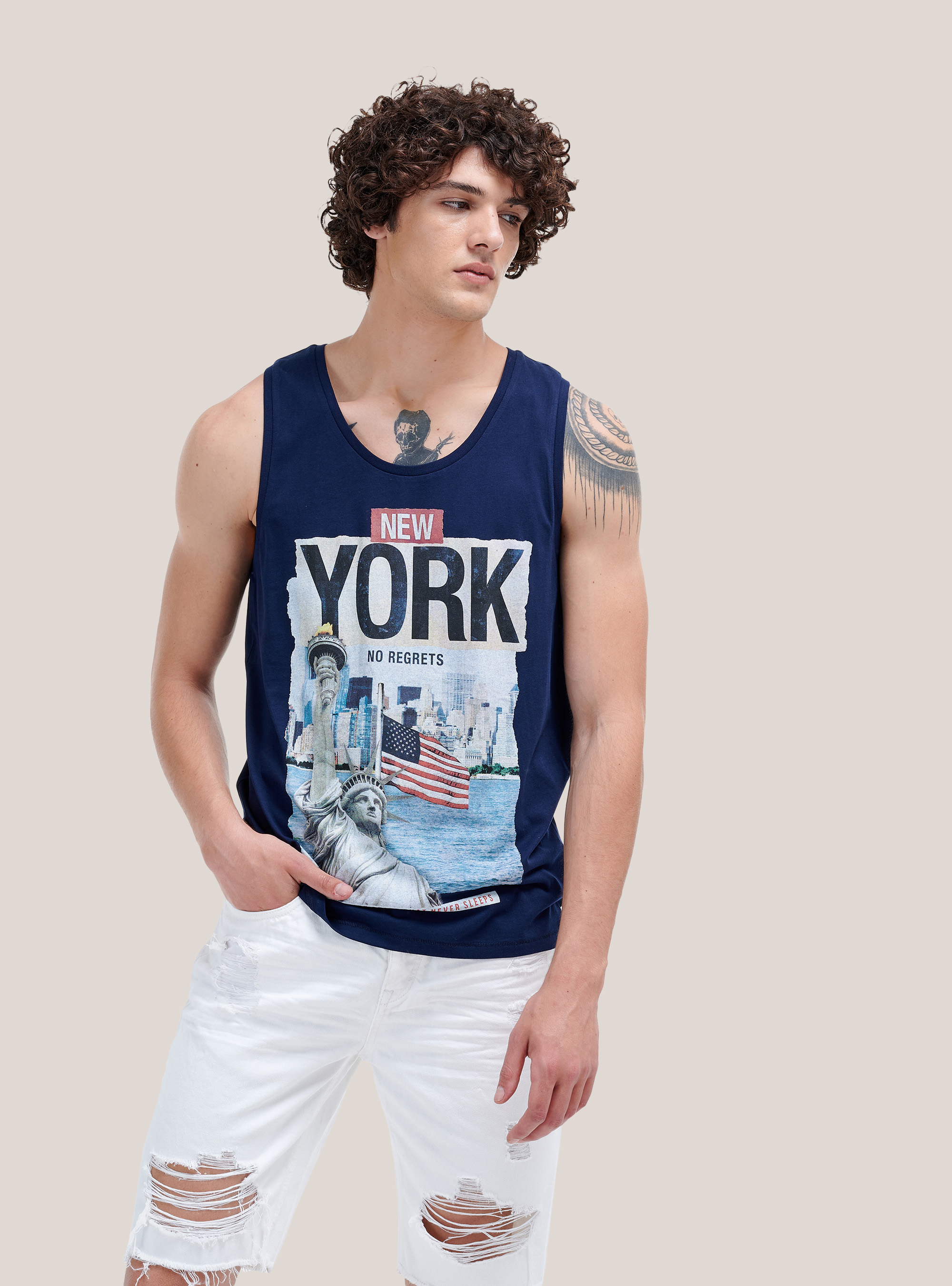 Tanktop mit Sommermotiven, C2236 BLUE