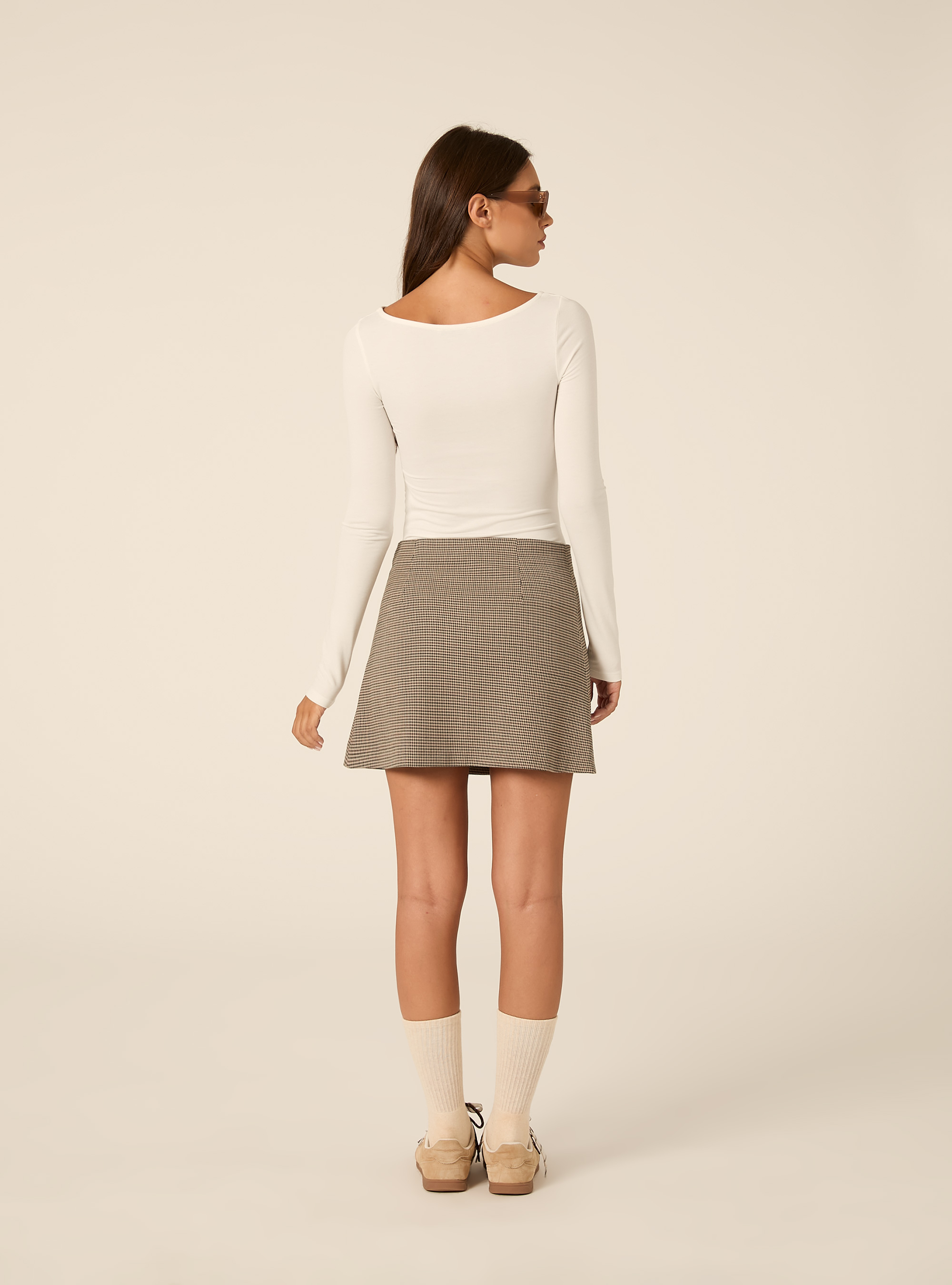 Minigonna a pieghe fantasia, BG2 BEIGE MEDIUM