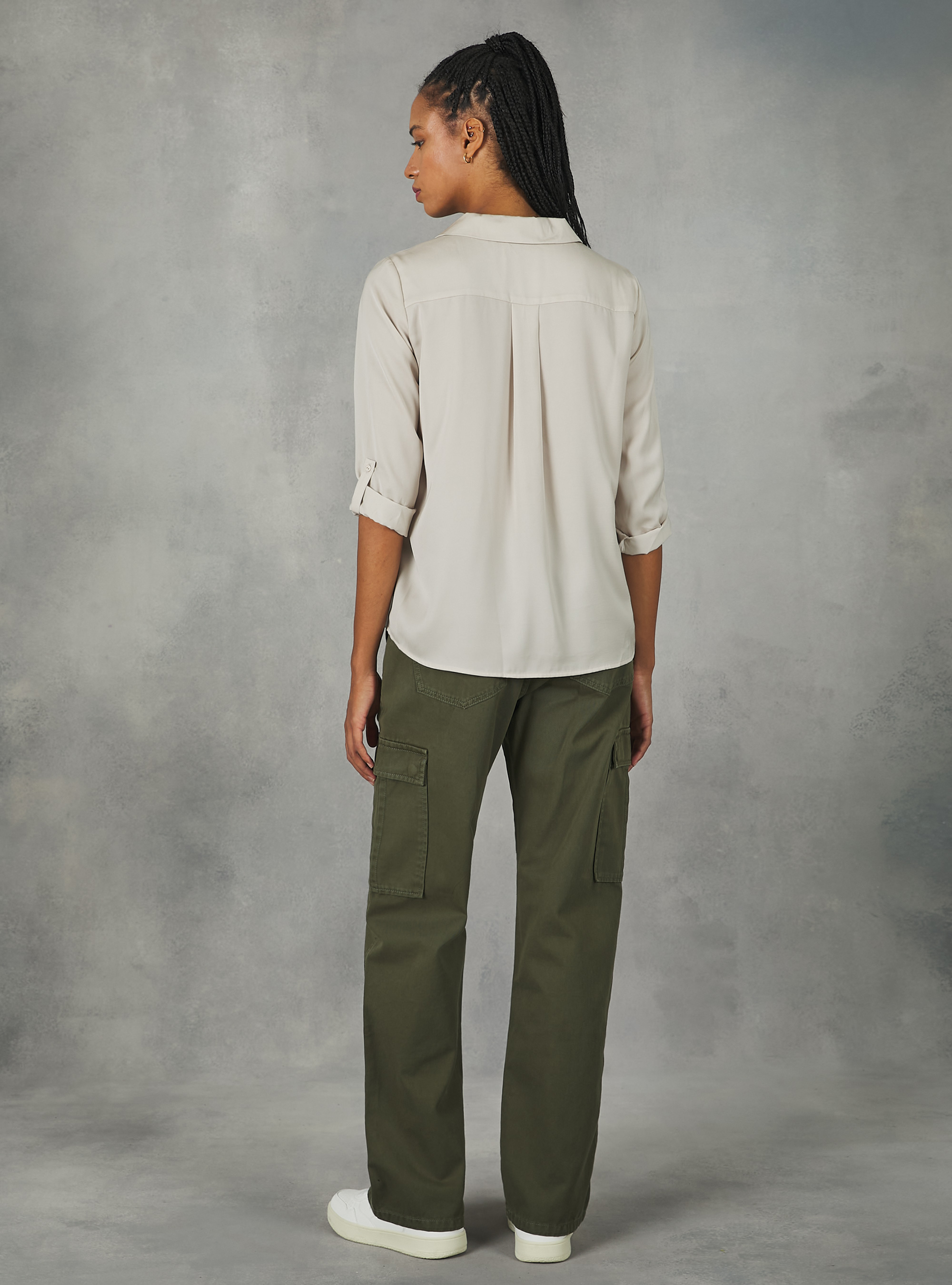 Plain-coloured blouse with lapel neckline, BG3 BEIGE LIGHT