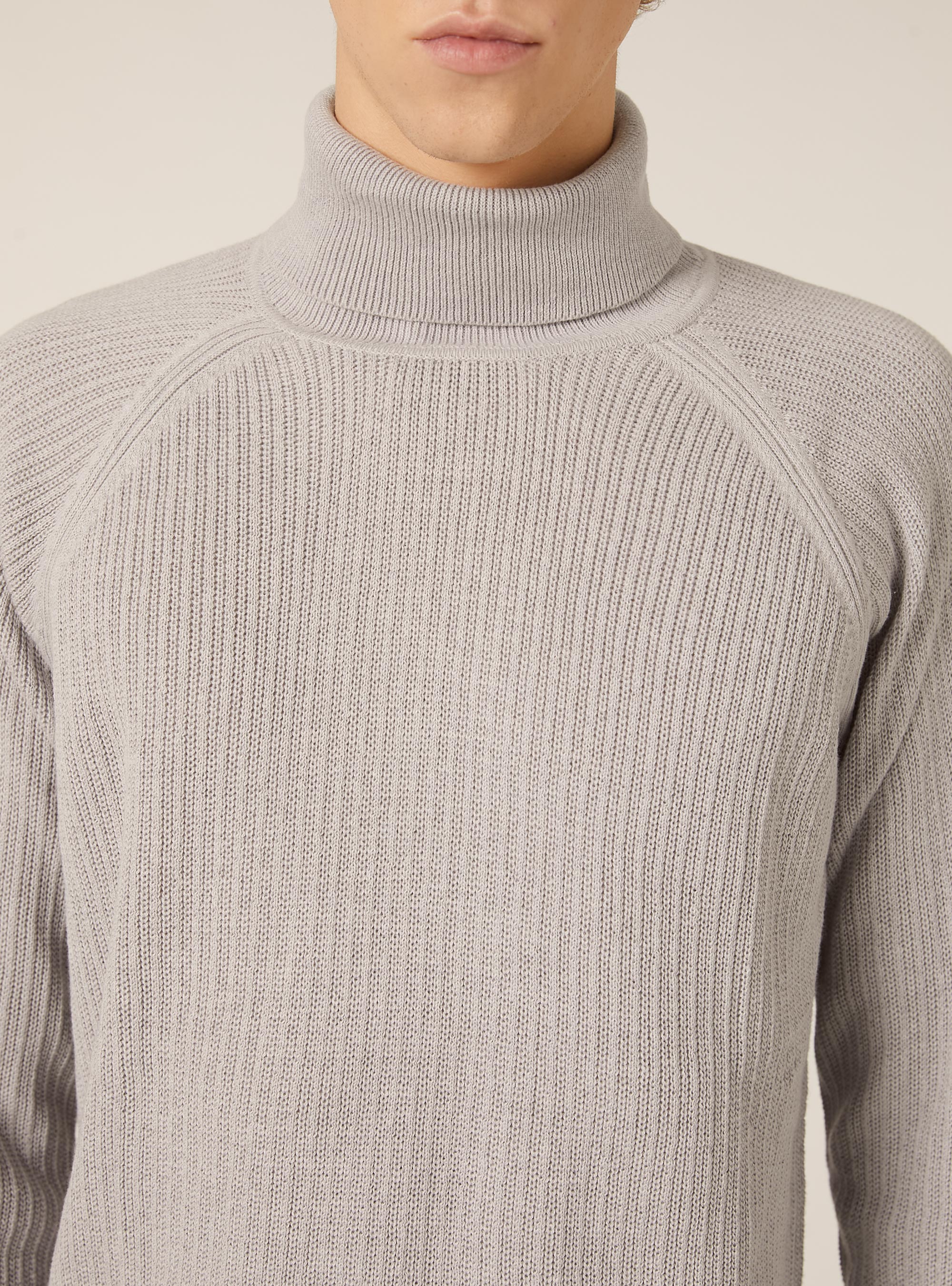 Maglia a collo alto in misto cotone a coste, MGY2 GREY MEL MEDIUM