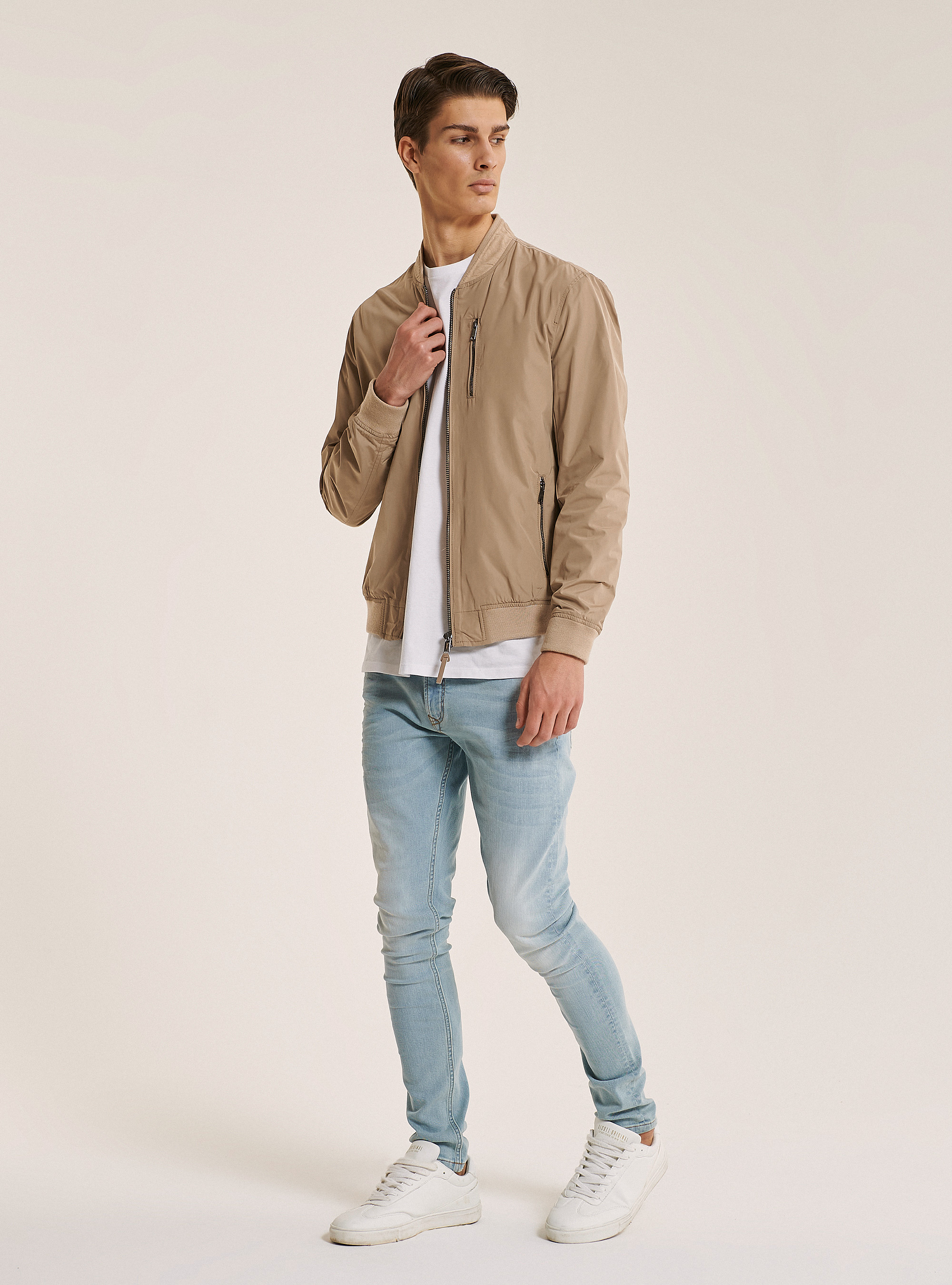 Zipped jacket in solid color, C518 BROWN