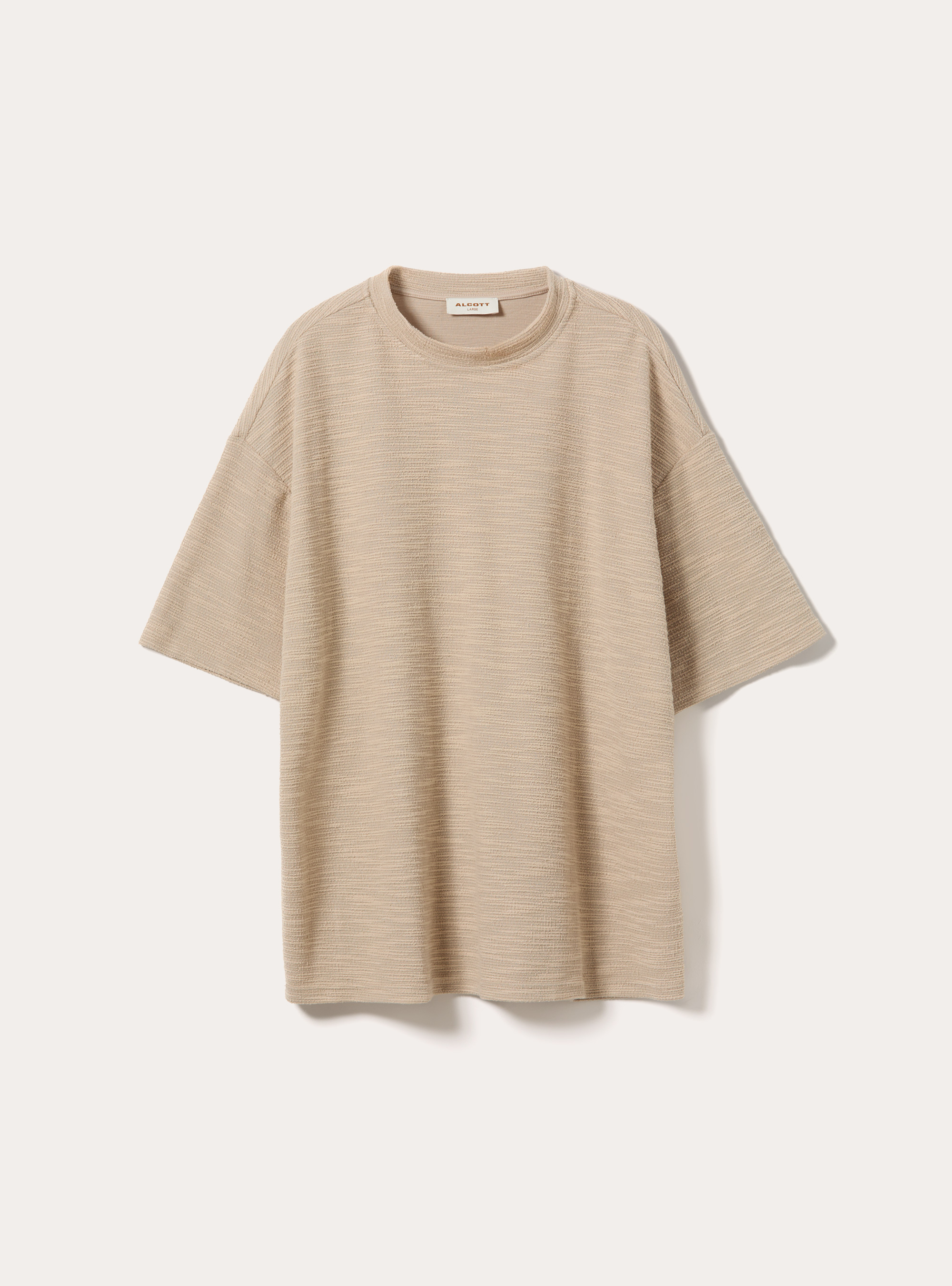 T-shirt in Misto Cotone con Texture, BEIGE MEDIO