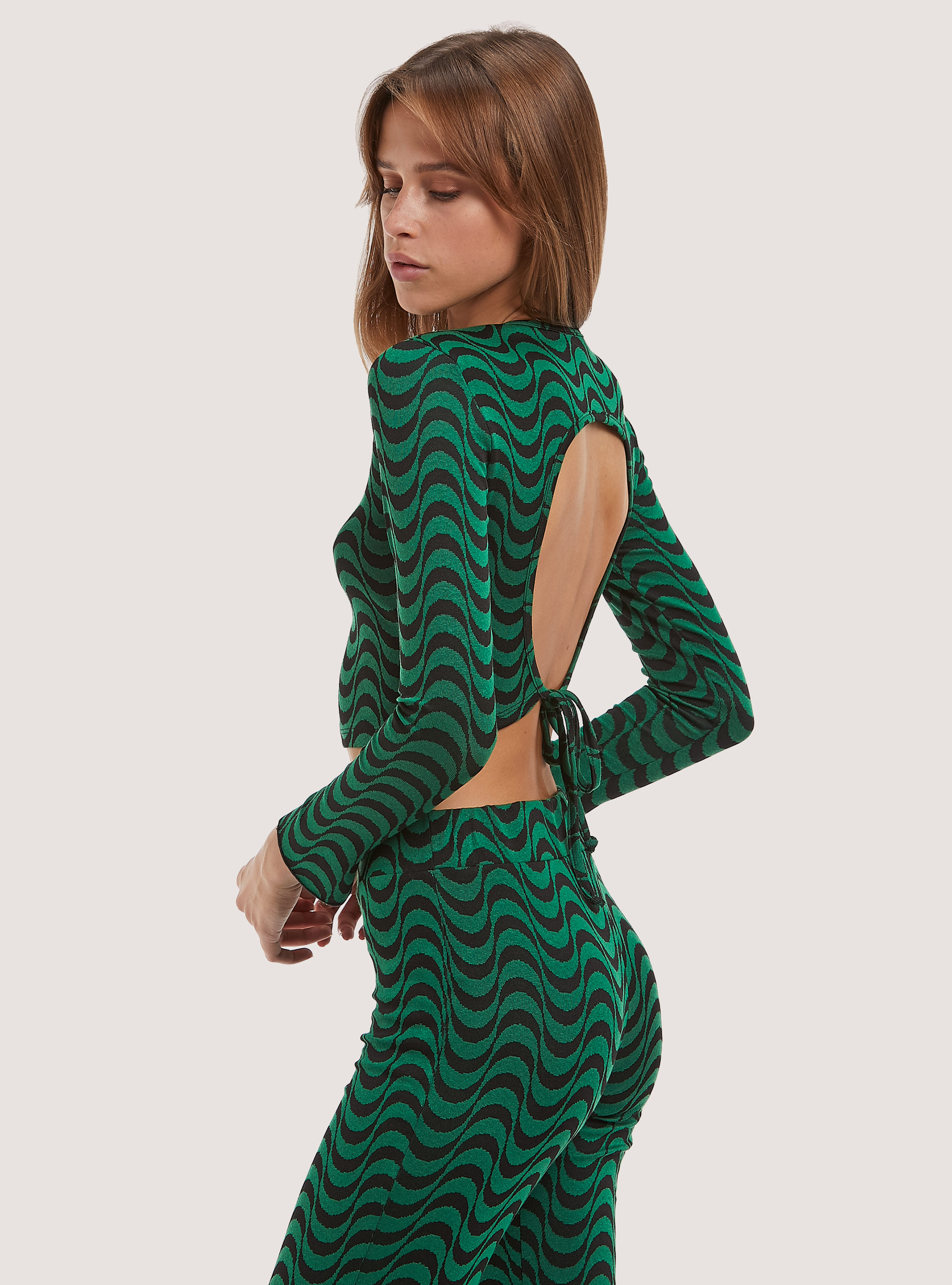 Printed cropped long-sleeved T-shirt