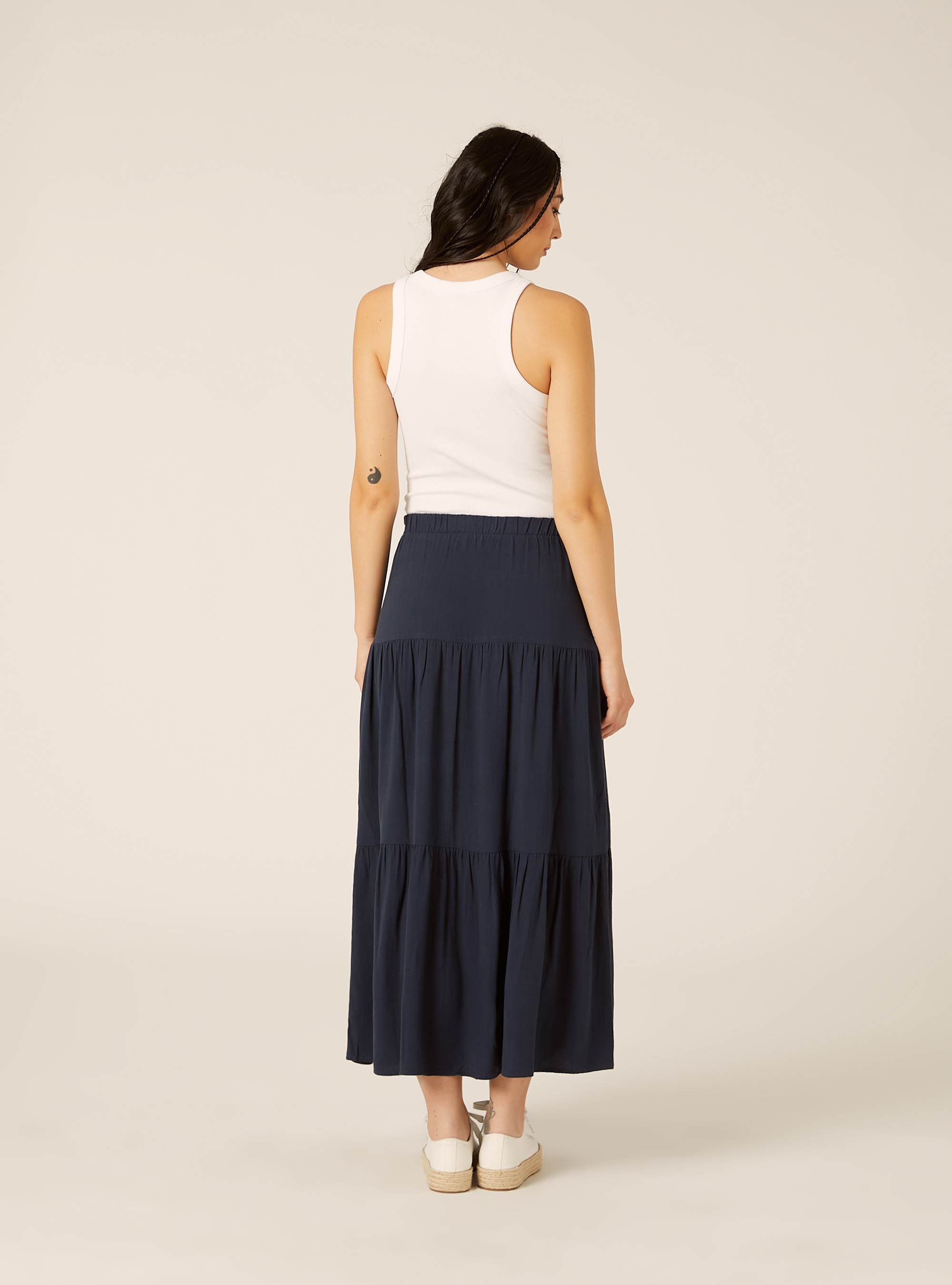 Gonna midi in misto lino, NA2 NAVY MEDIUM