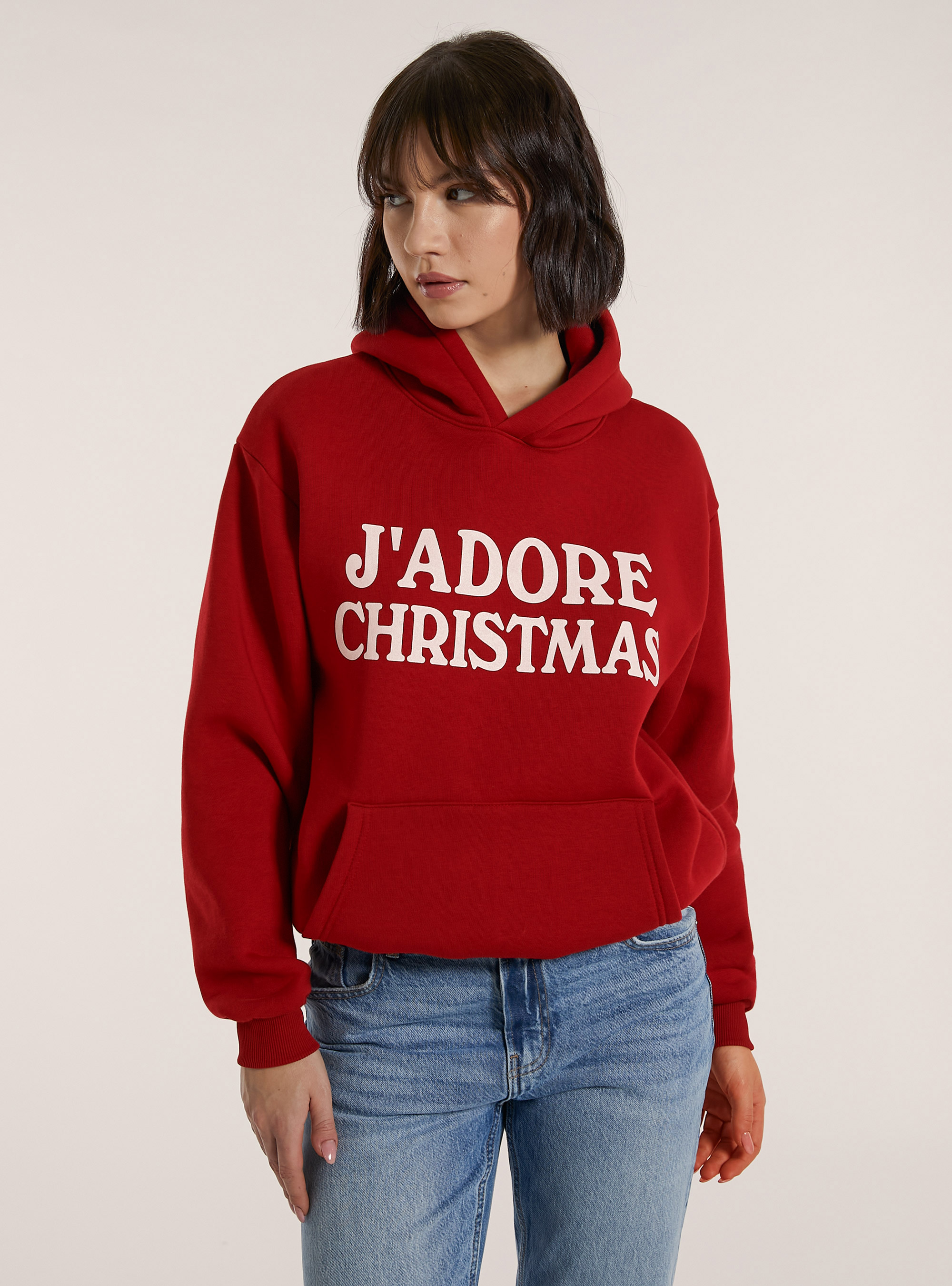 Felpa boxy fit con stampa J'adore Christmas, RD2 RED MEDIUM