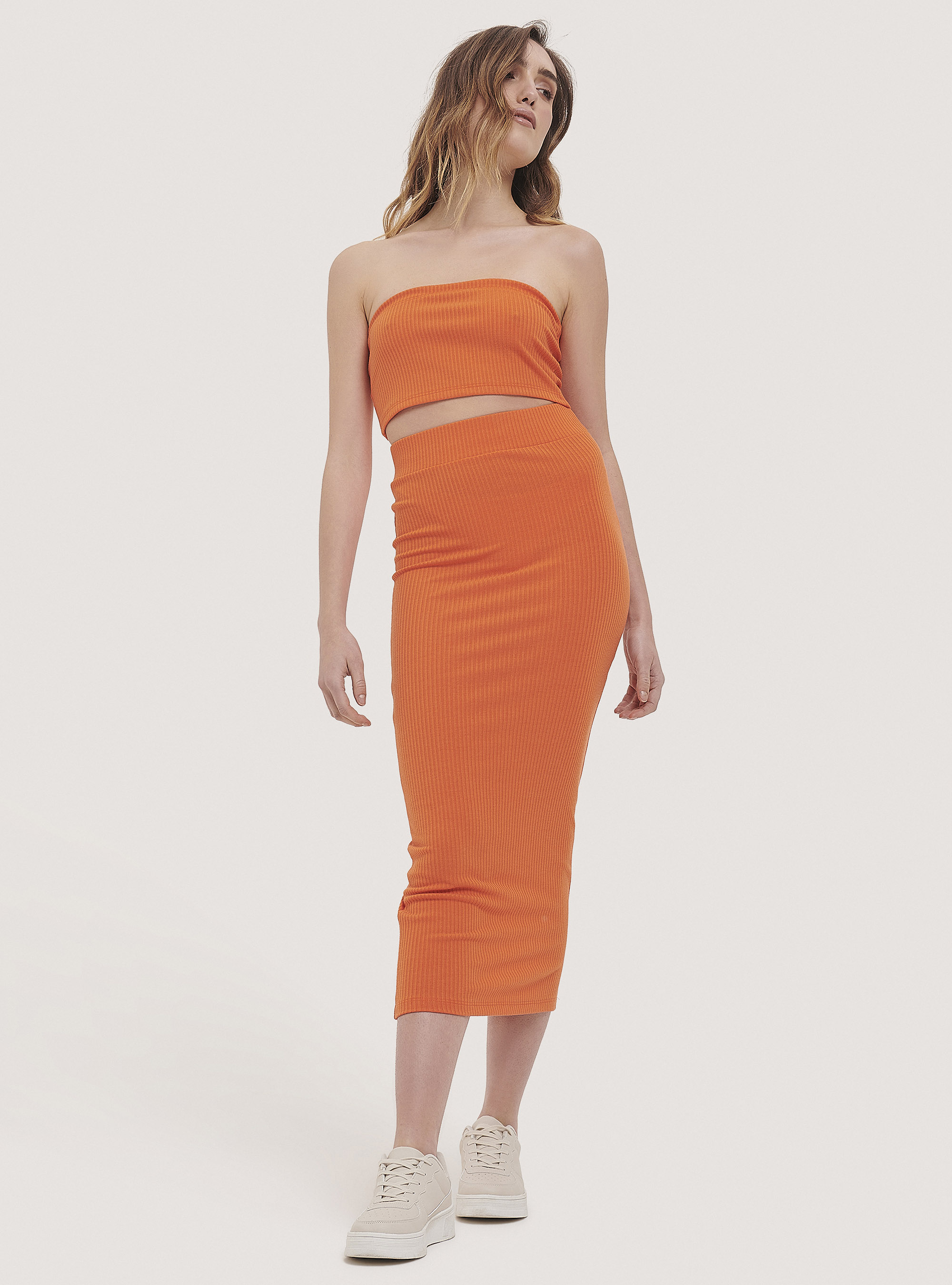 Ribbed bandeau top, C330 ORANGE