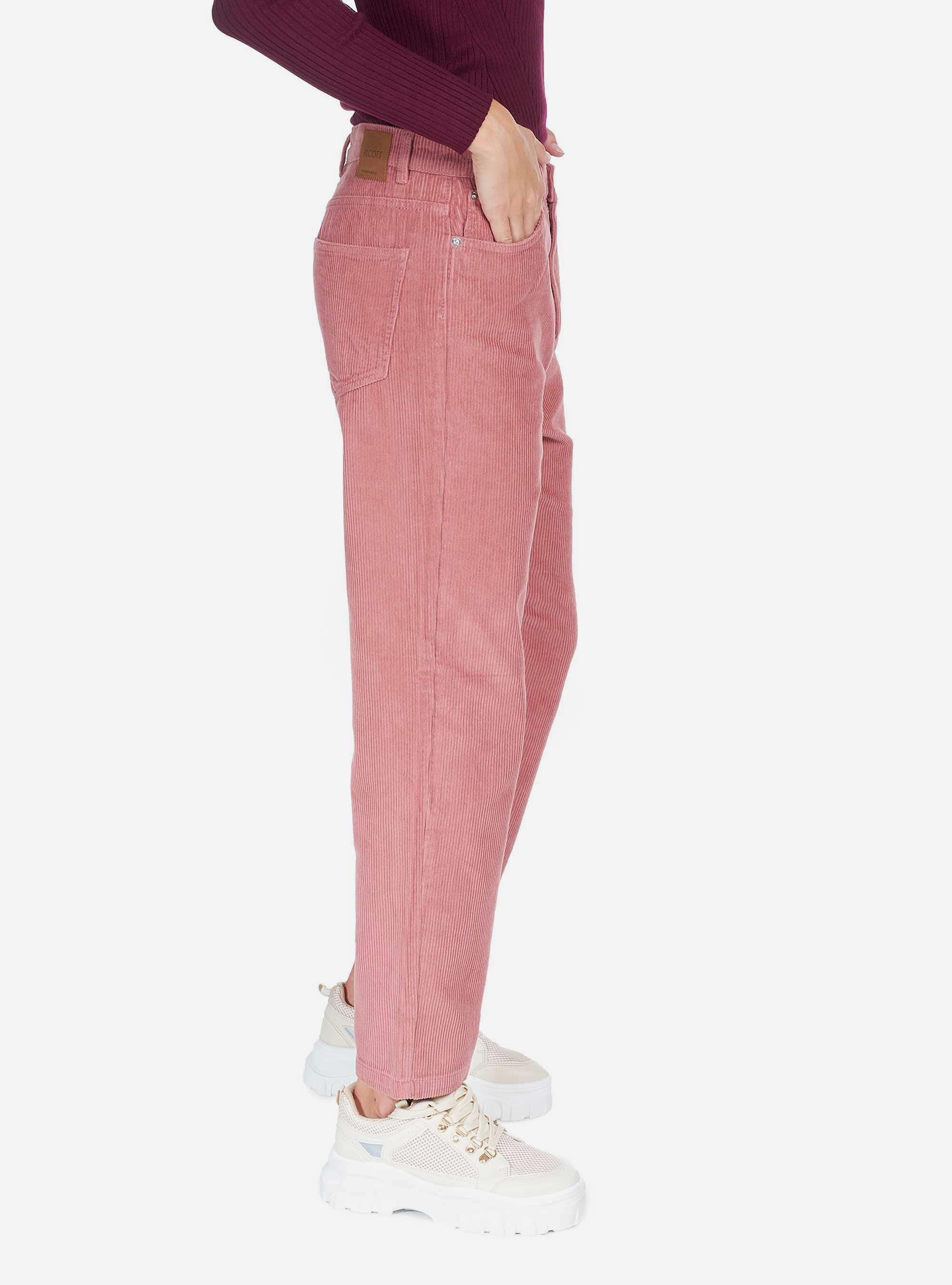 RIBBED VELVET PANTS, PINK