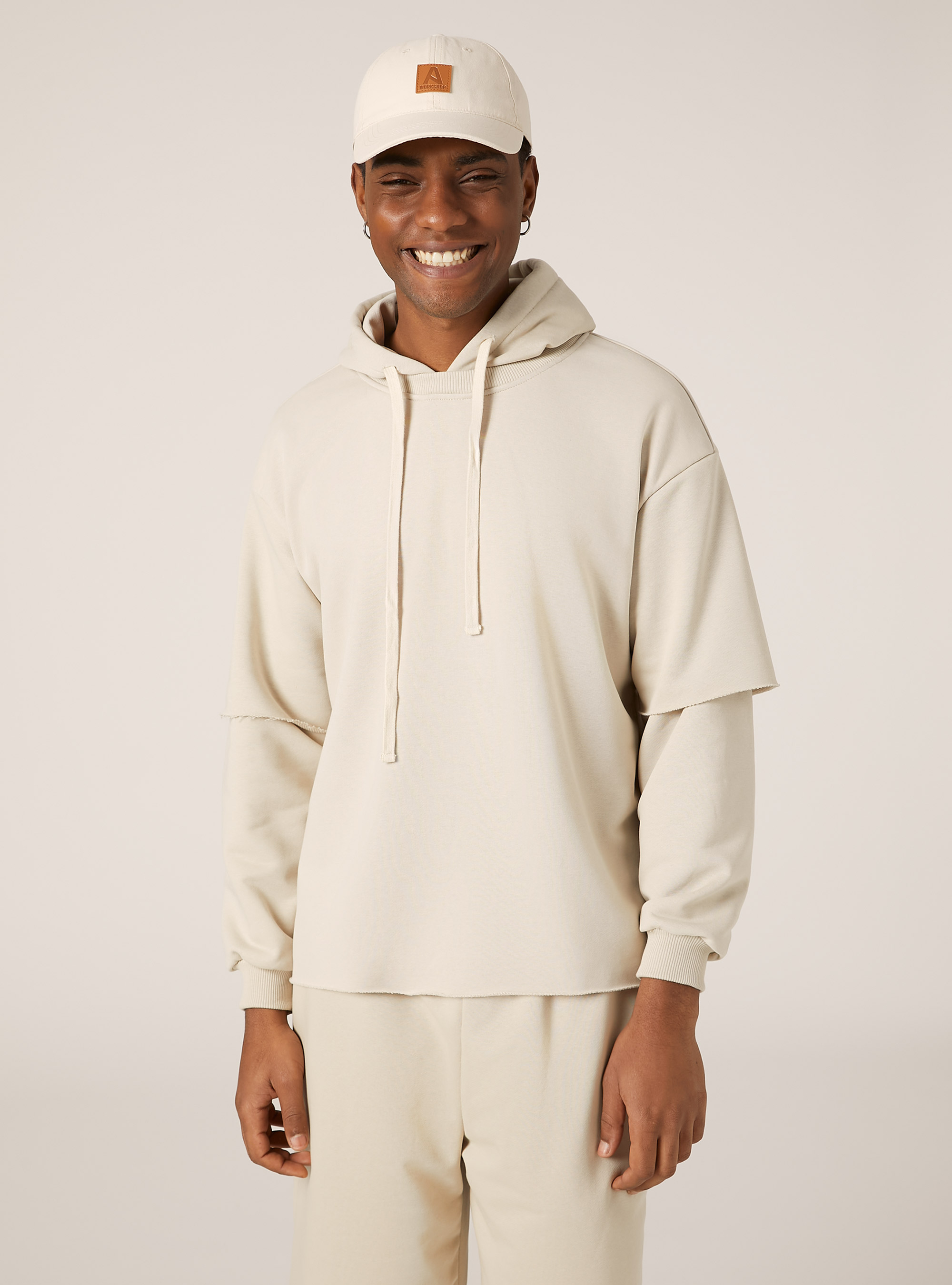 Double sleeve boxy sweatshirt, BG3 BEIGE LIGHT