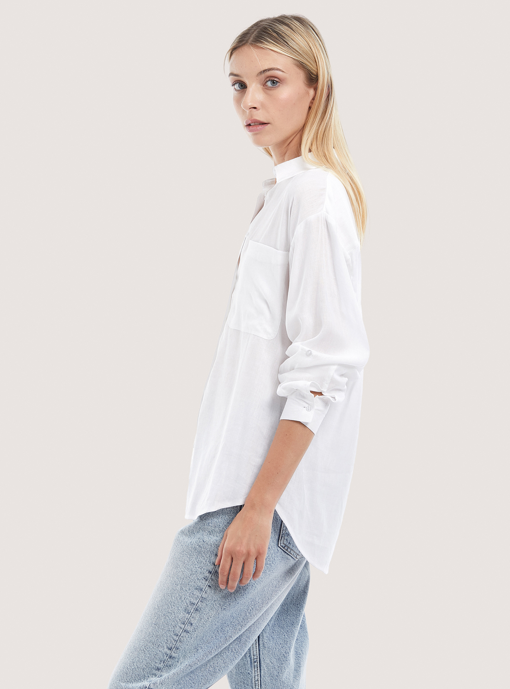 Camicia in misto lino comfort fit, BIANCO