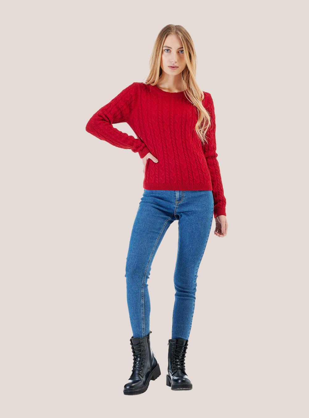 Pull court avec fines tresses, C4497 RED