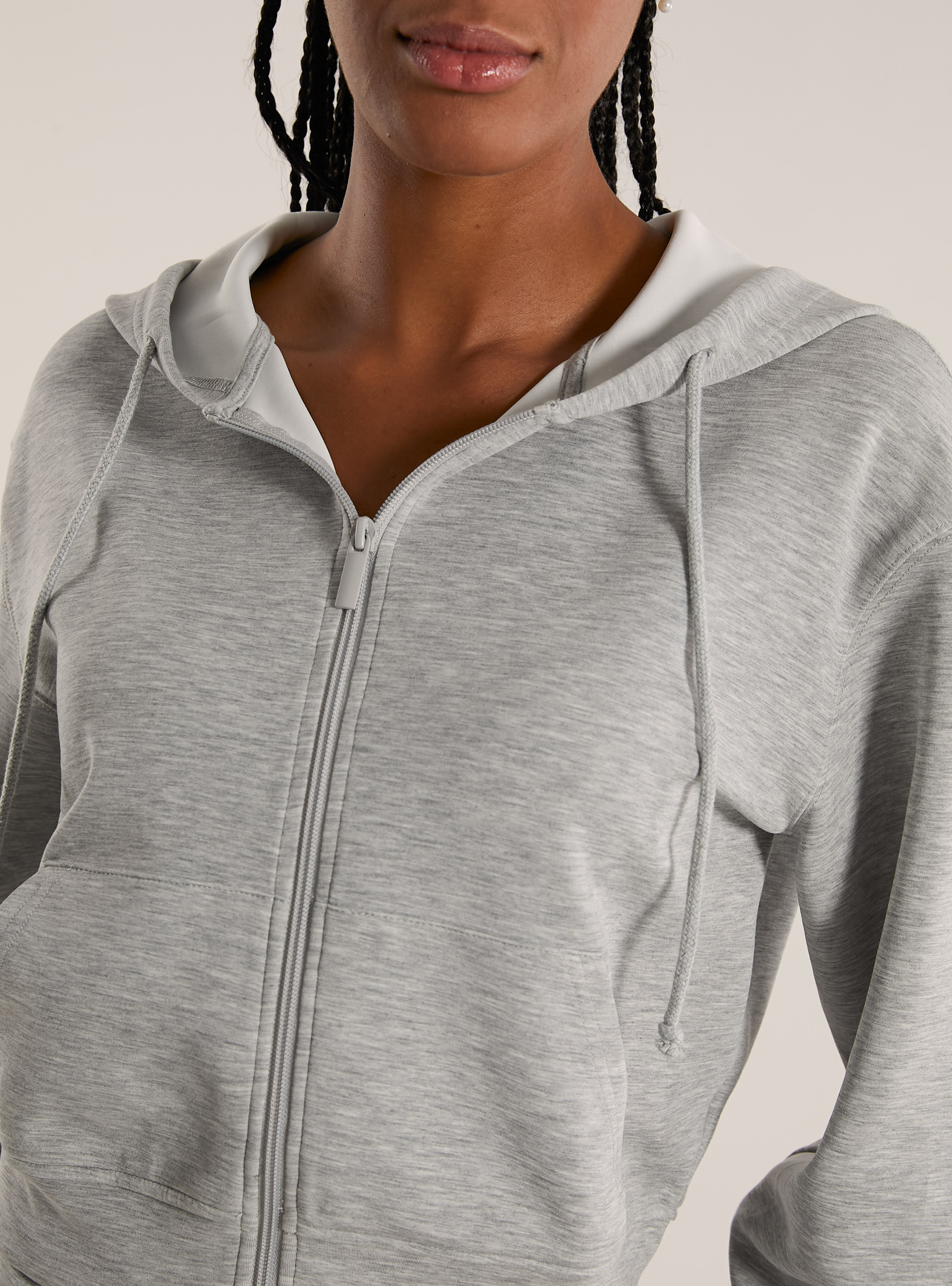 Cropped zip sweatshirt in soft scuba fabric, MGY3 GREY MEL LIGHT