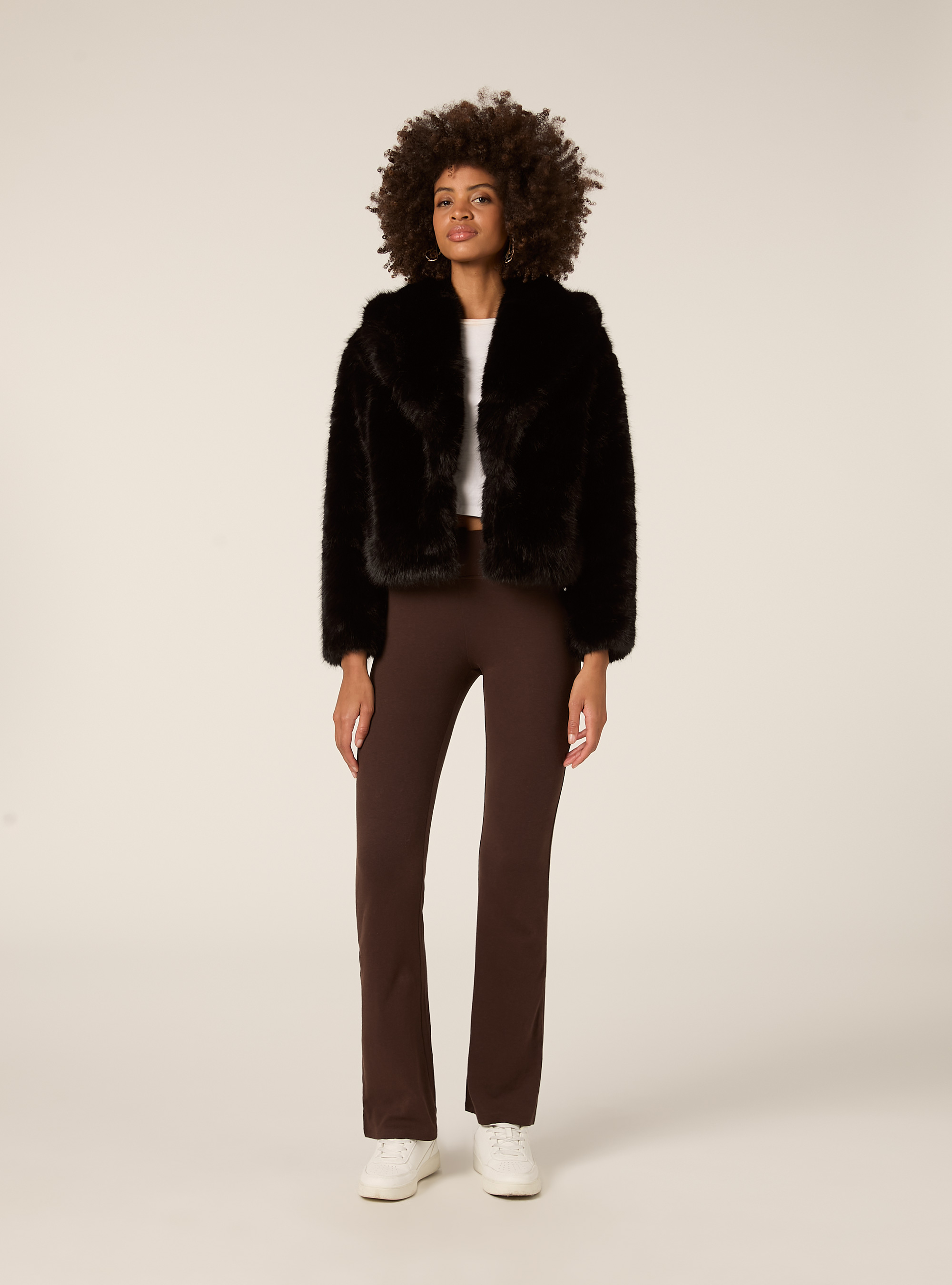 Pelliccia sintetica collo cappuccio, BK1 BLACK