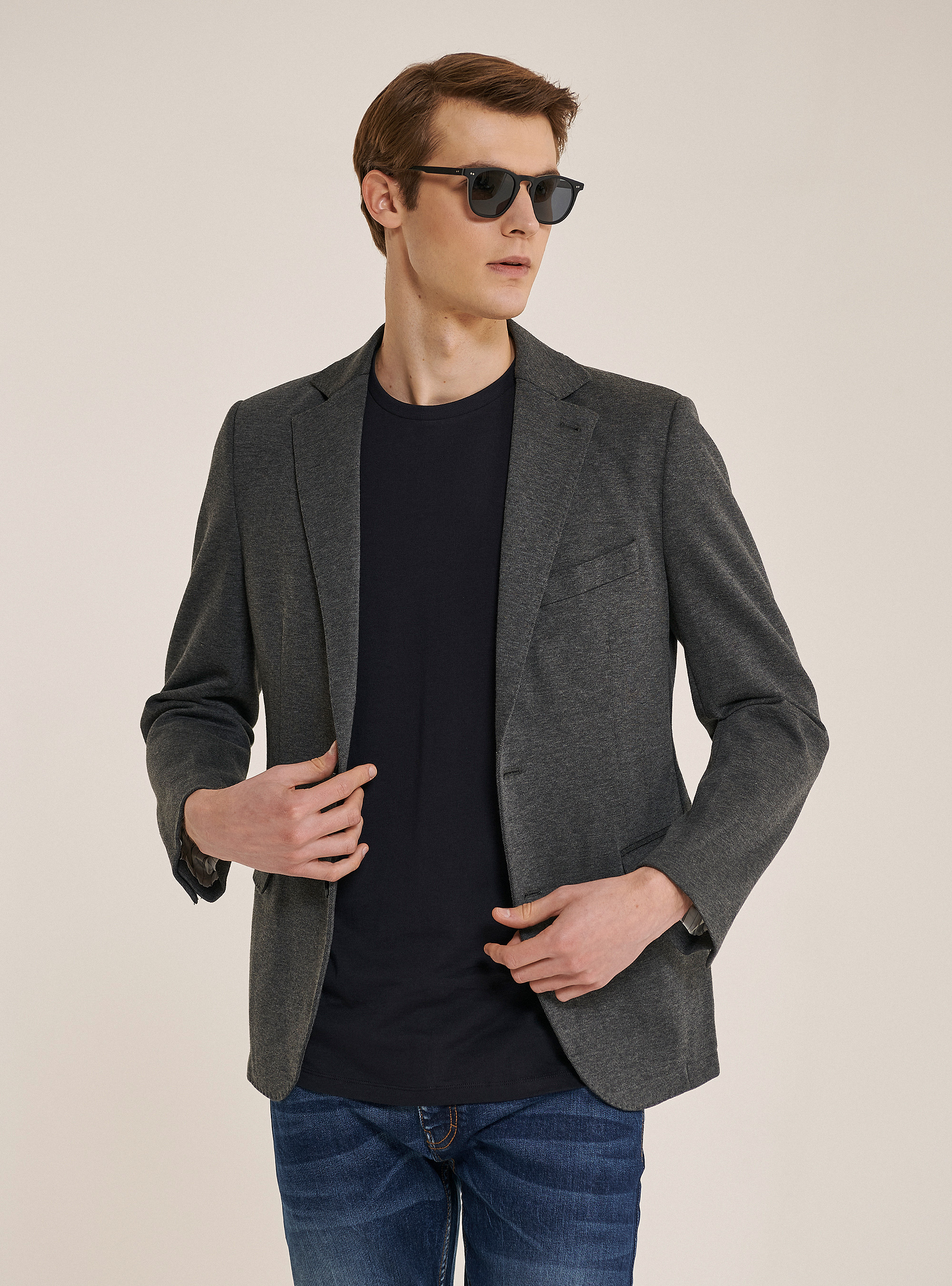 Blazer aus Baumwolle Piquet, C137 GREY