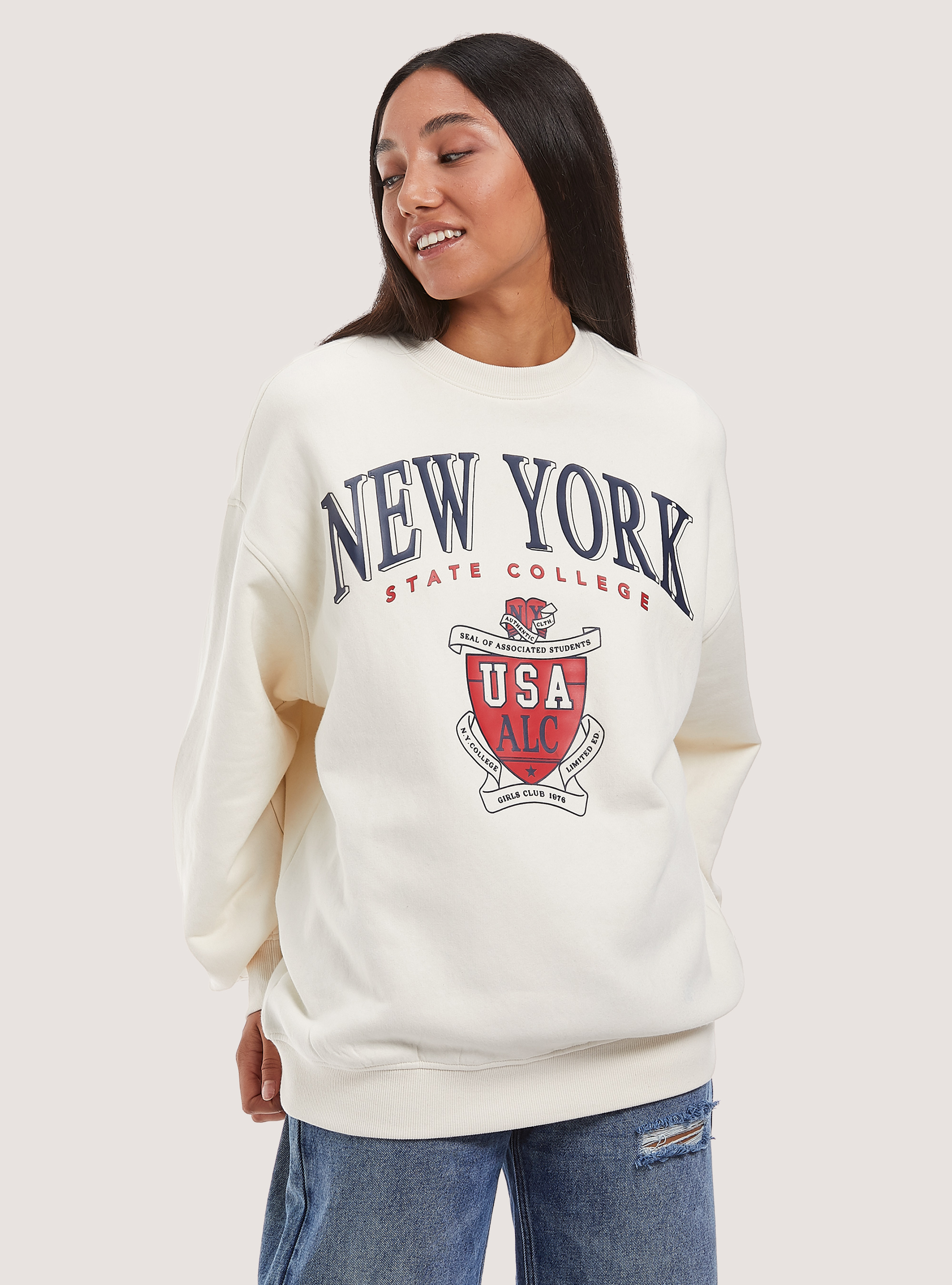 Sudadera con estampado universitario oversize, WH1 OFF WHITE