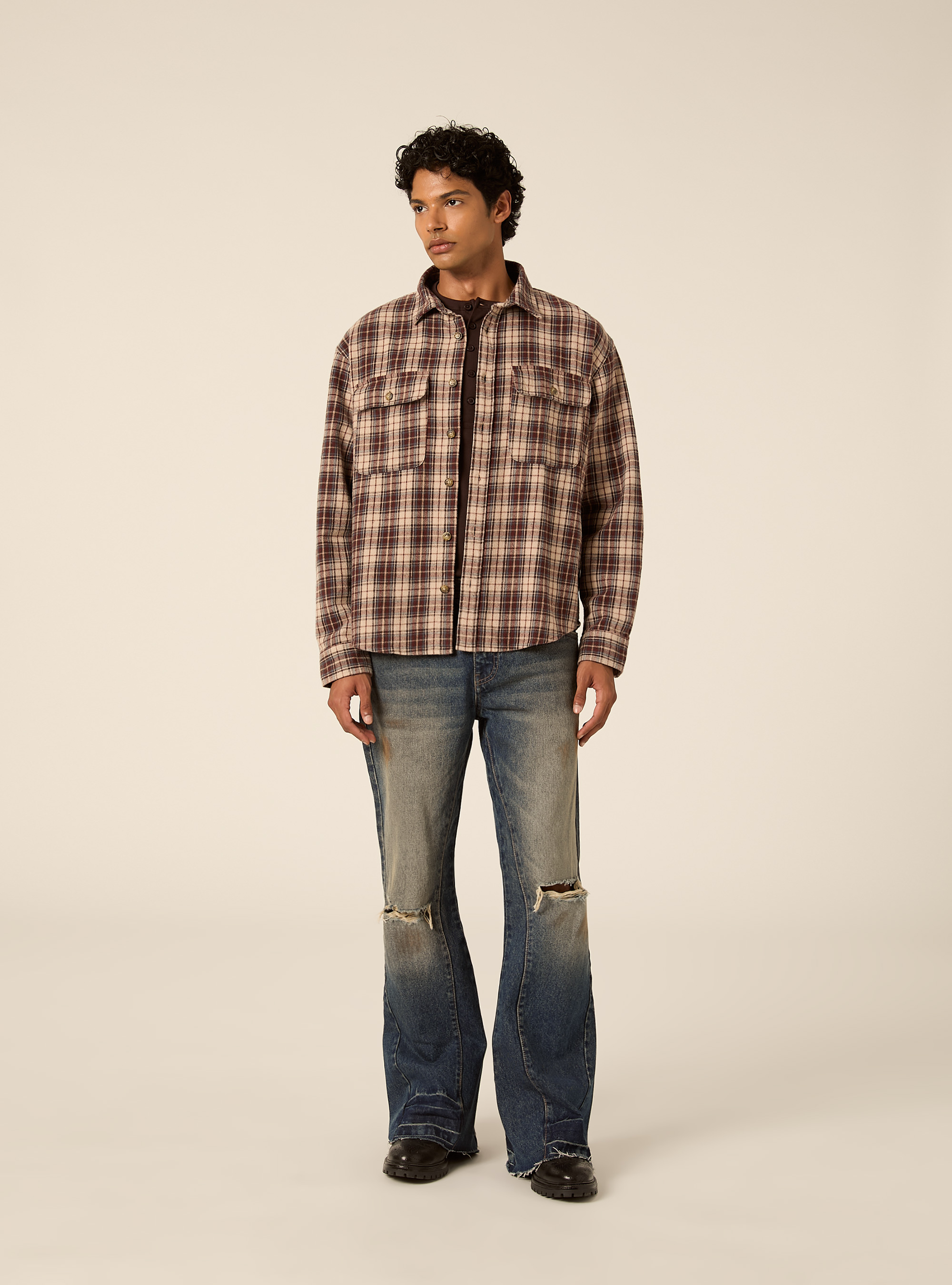 Camicia flanella quadri, BG2 BEIGE MEDIUM