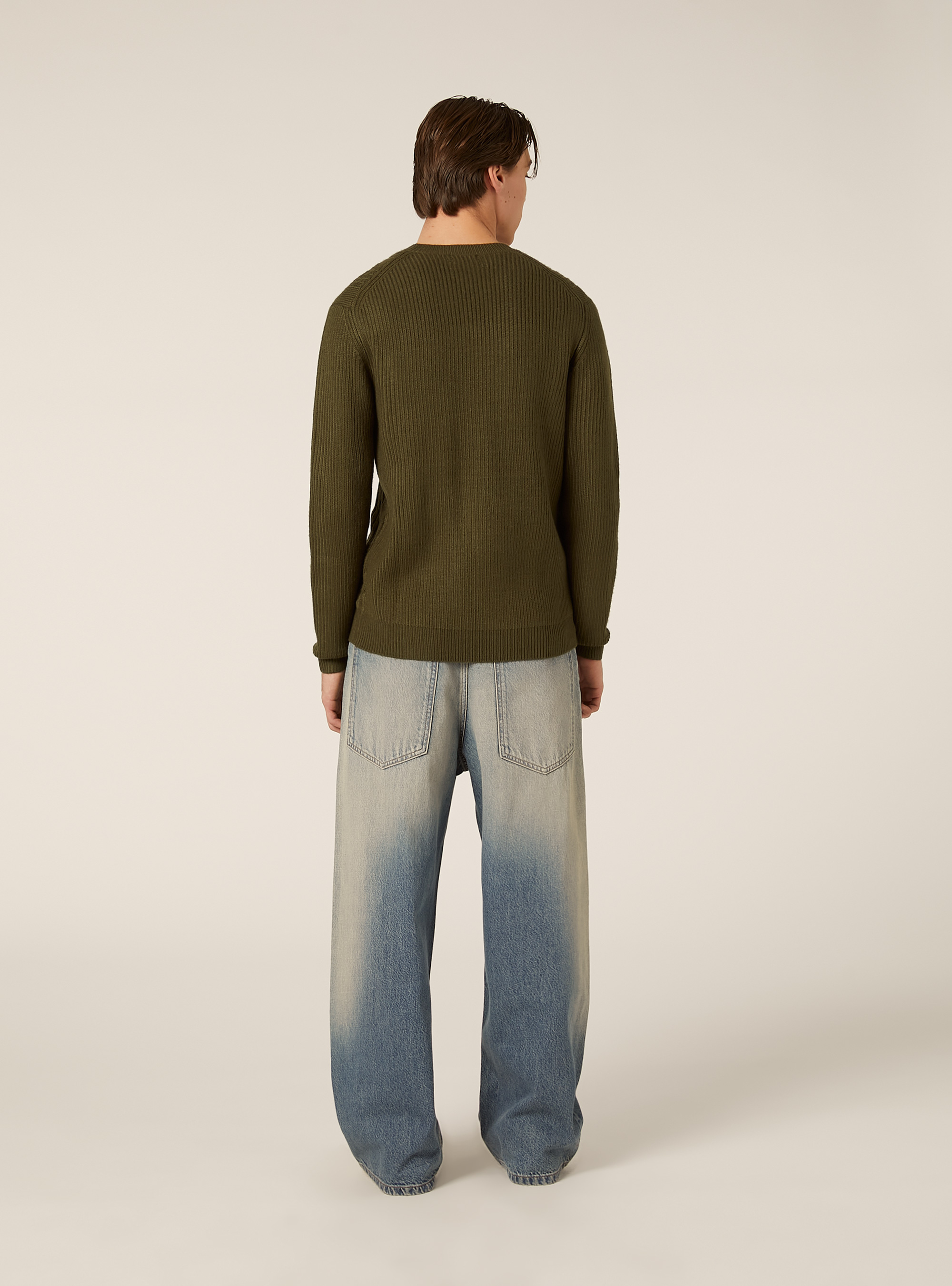 Maglione girocollo trecce, GN2 GREEN MEDIUM