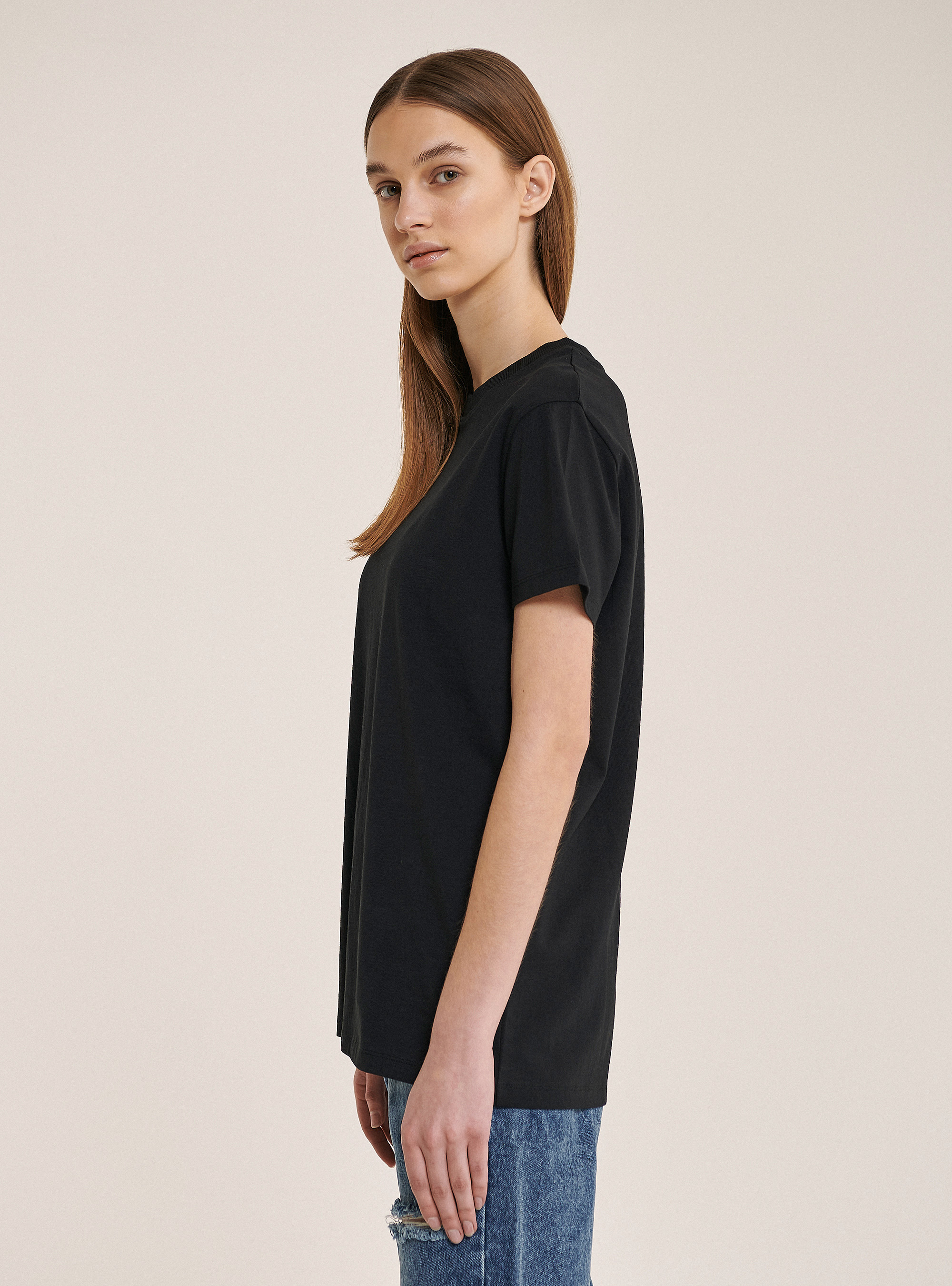 Basic round-neck cotton T-shirt, BLACK
