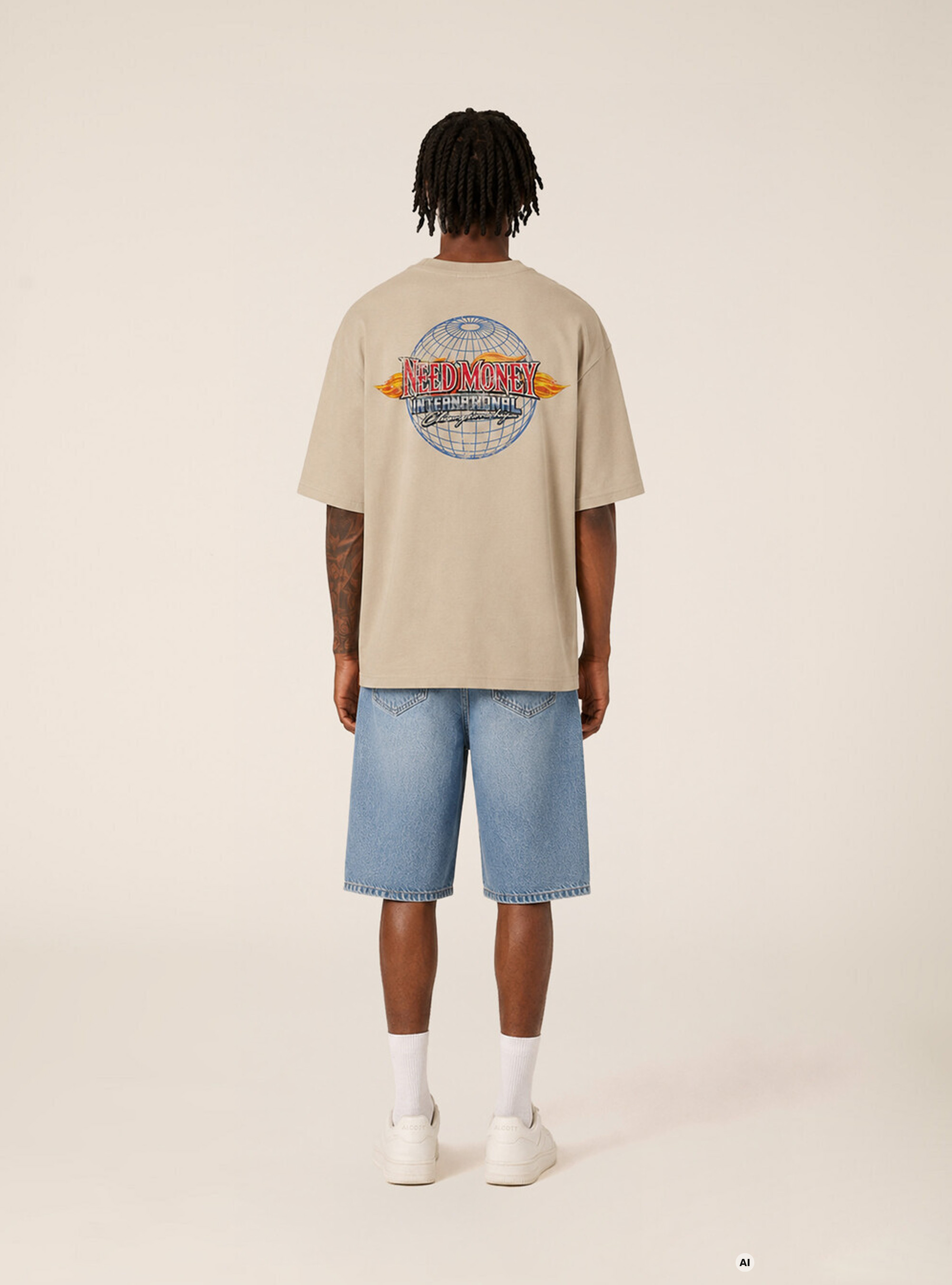 T-shirt  stampa need money los angeles, CR3 CREAM LIGHT