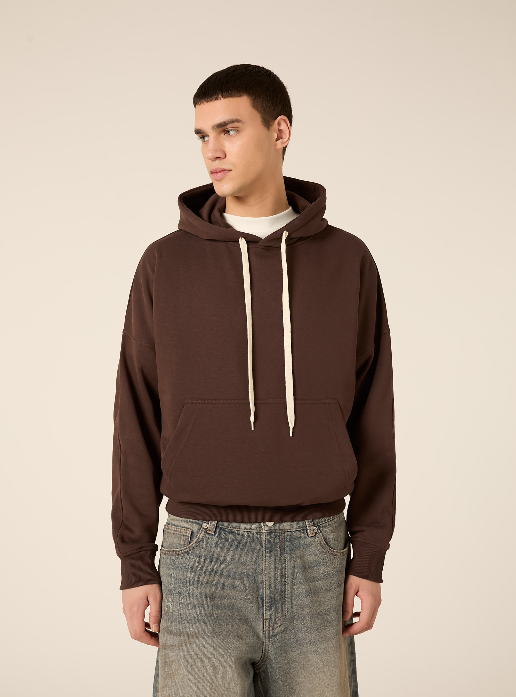 Felpa boxy con stampa puff, BR1 BROWN DARK